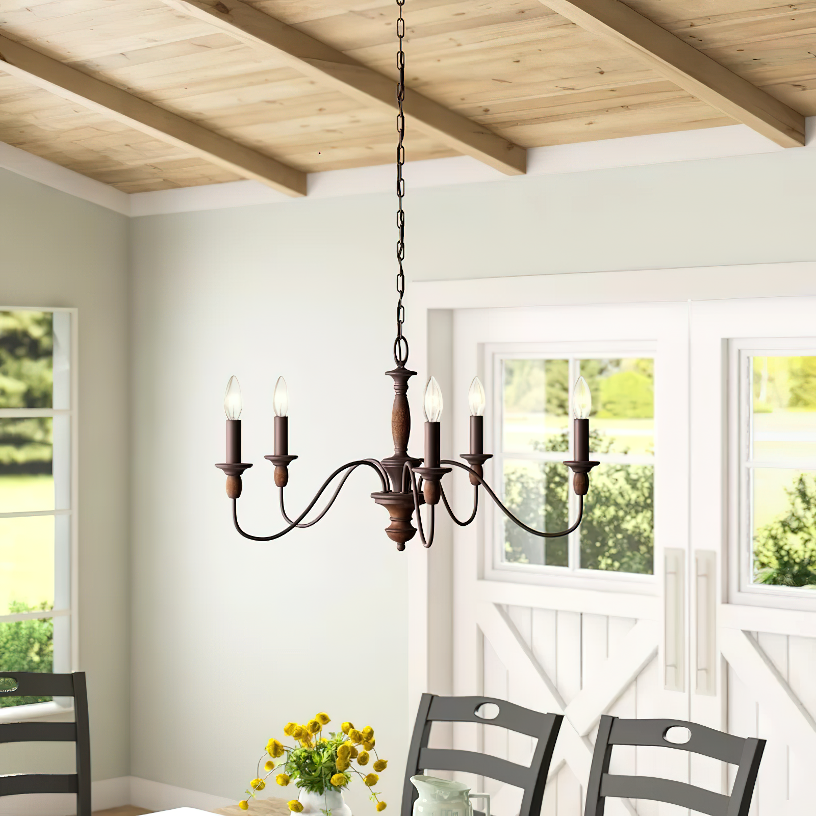 Cutheus Vintage Industrial Wooden Metal Chandelier - Lamp Copper