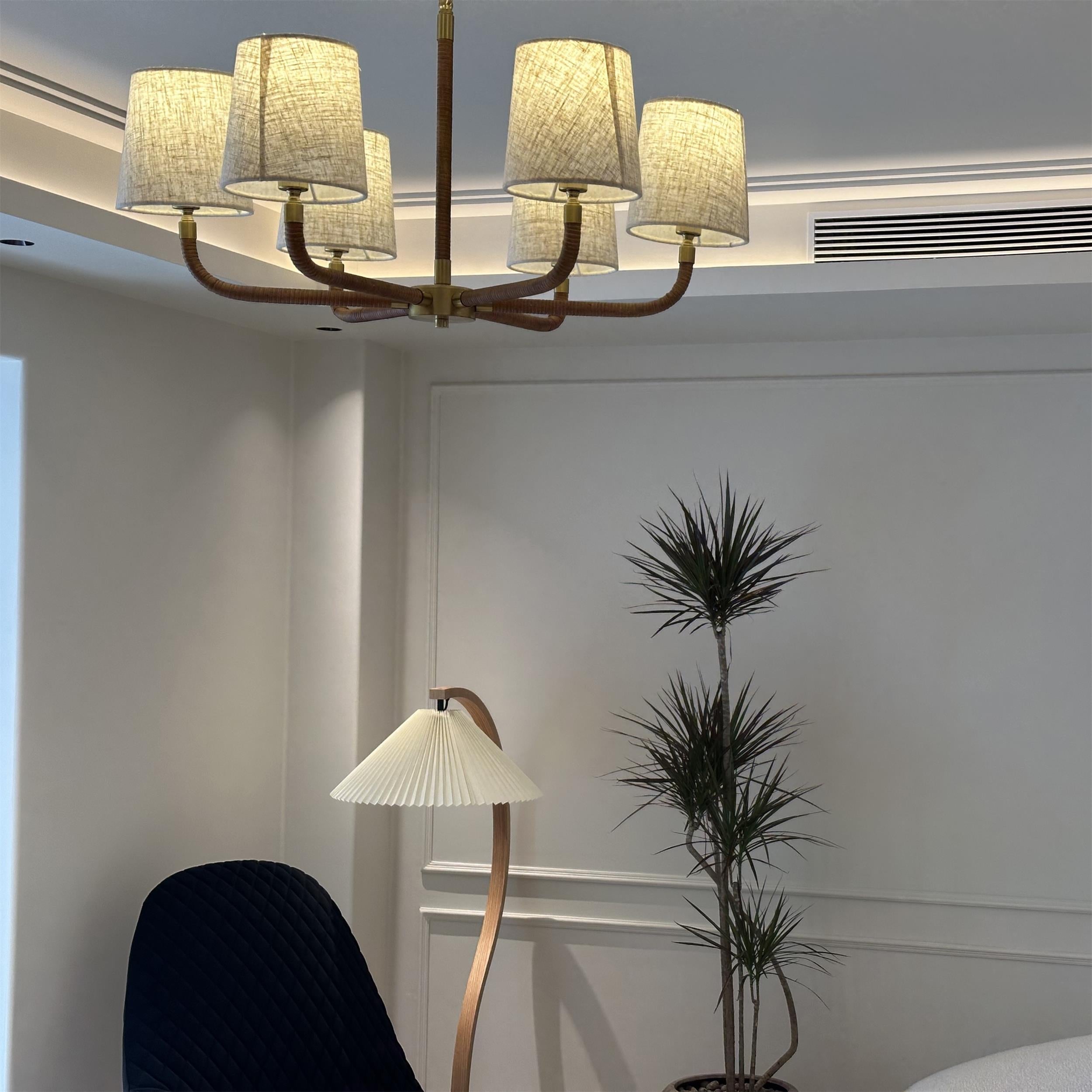 Holden Avdoria Lustre en Tissu et Canne Doré Industriel Vintage - Neutralighting