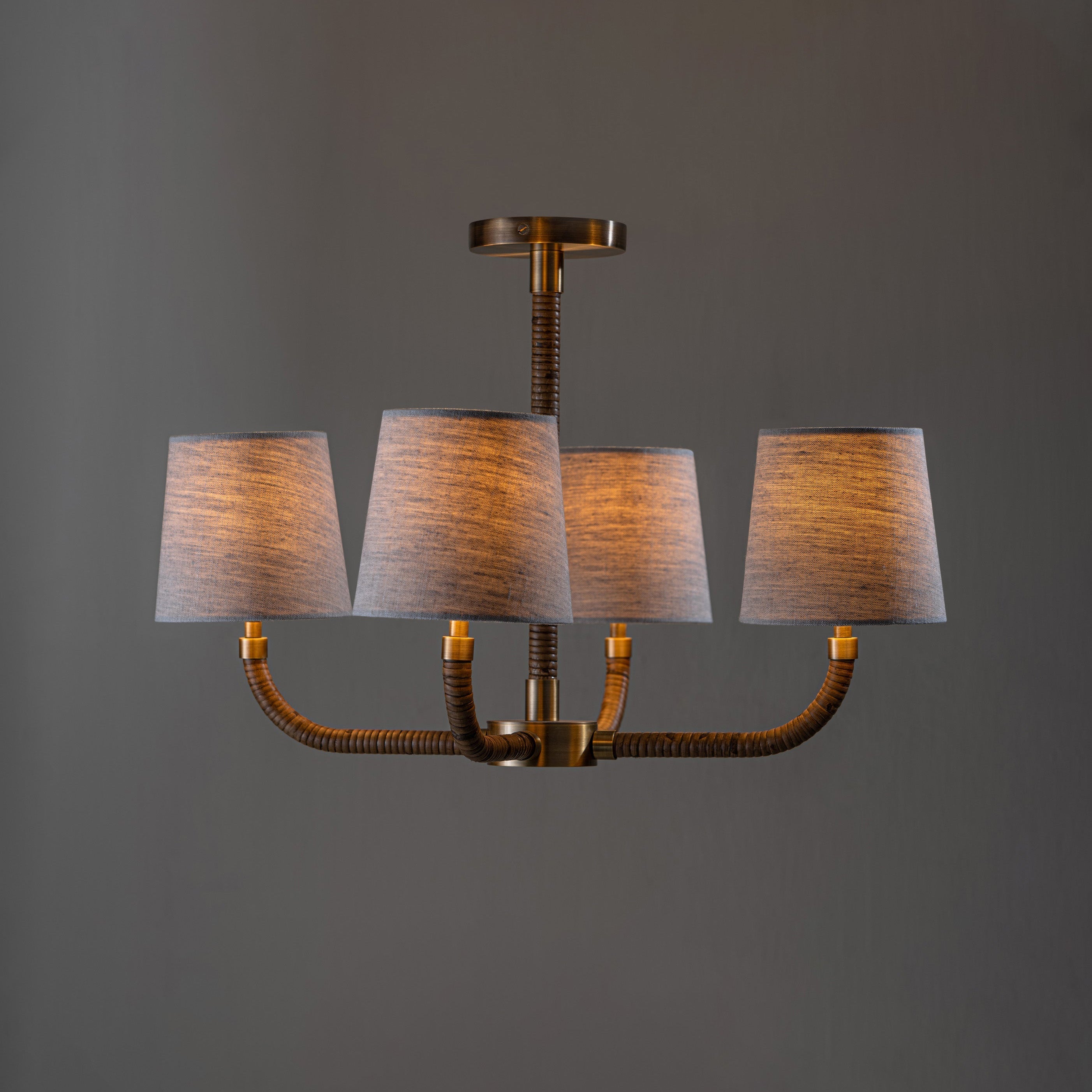 Holden Avdoria Lustre en Tissu et Canne Doré Industriel Vintage - Neutralighting