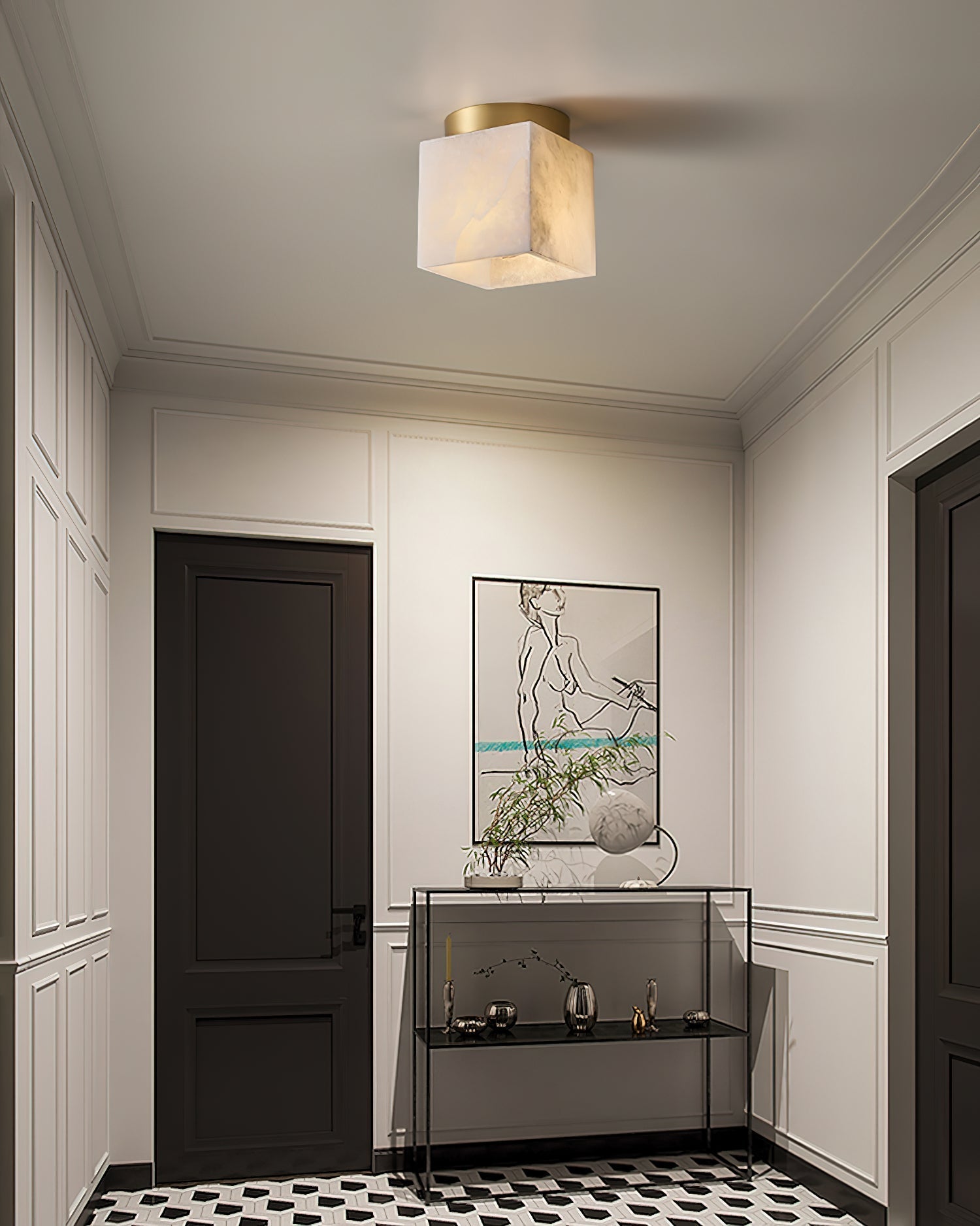 Usilia Modern Minimalist Brass Alabaster Ceiling Light - Lamp Copper