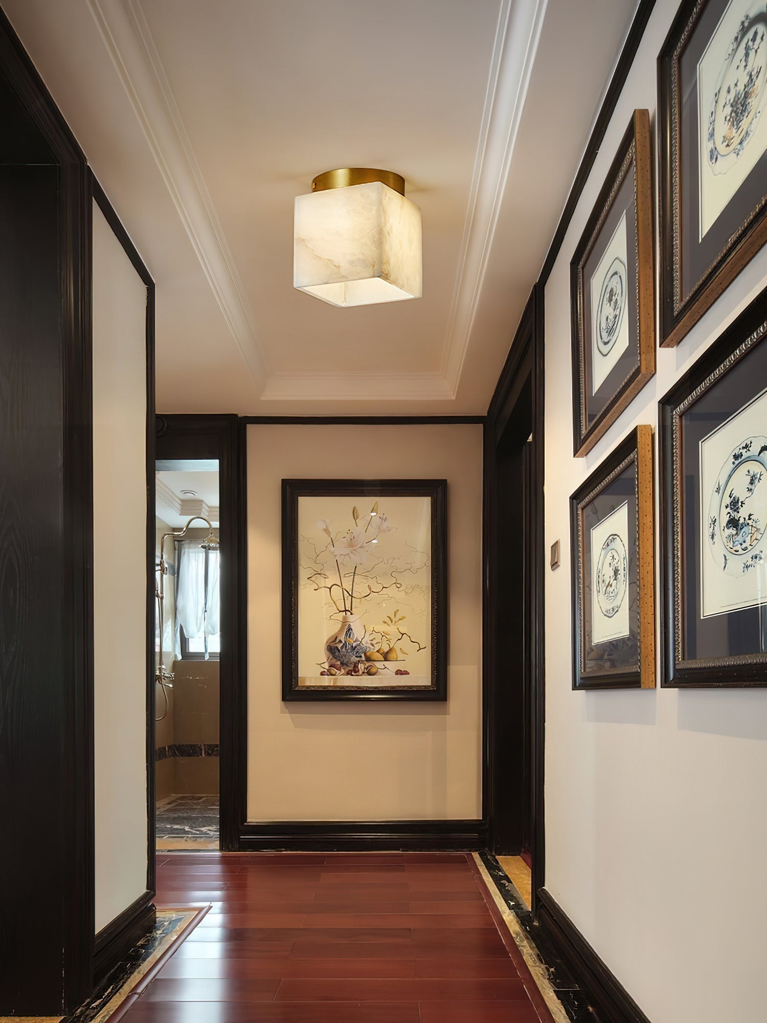 Usilia Modern Minimalist Brass Alabaster Ceiling Light - Lamp Copper