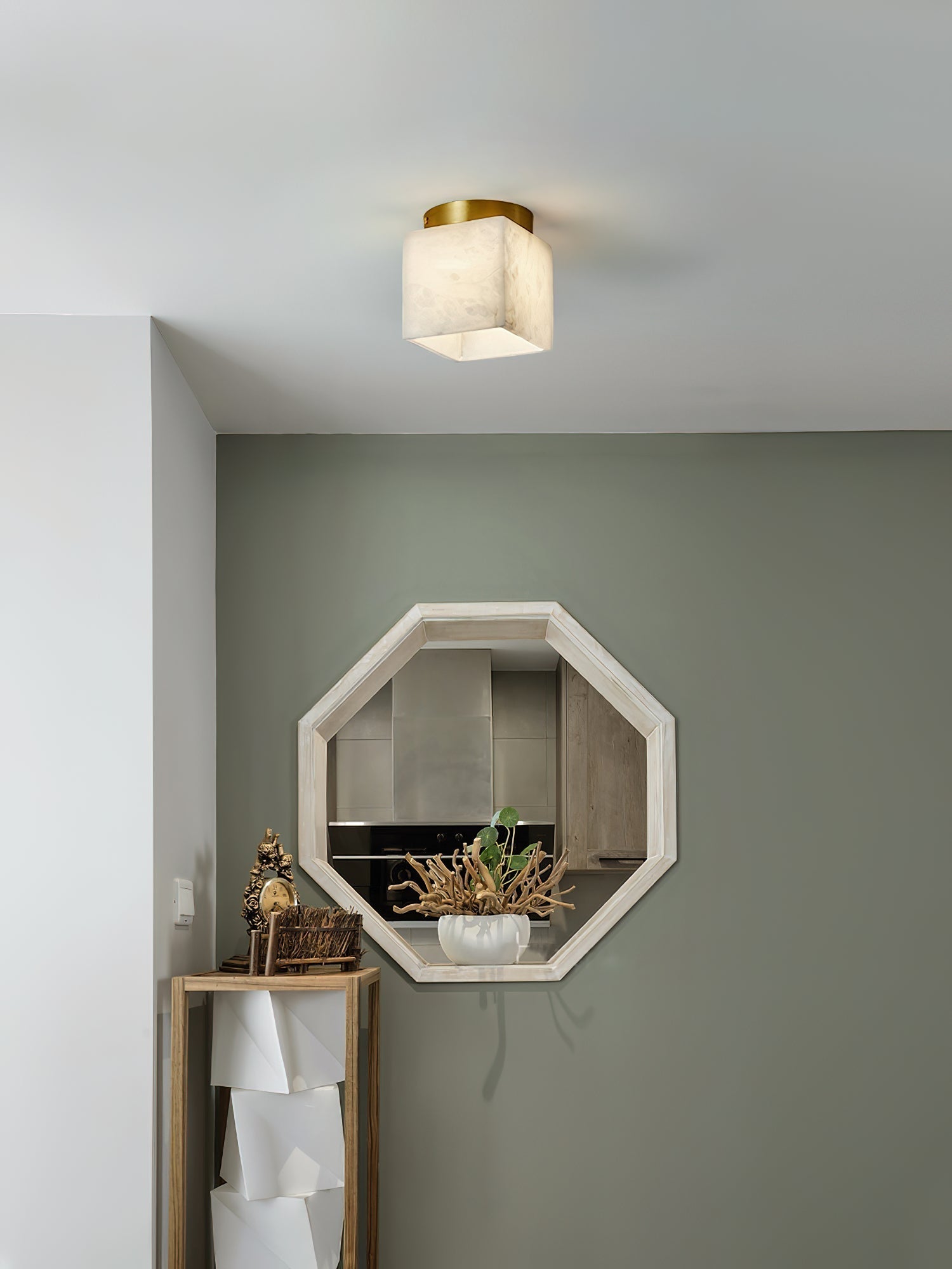 Usilia Modern Minimalist Brass Alabaster Ceiling Light - Lamp Copper