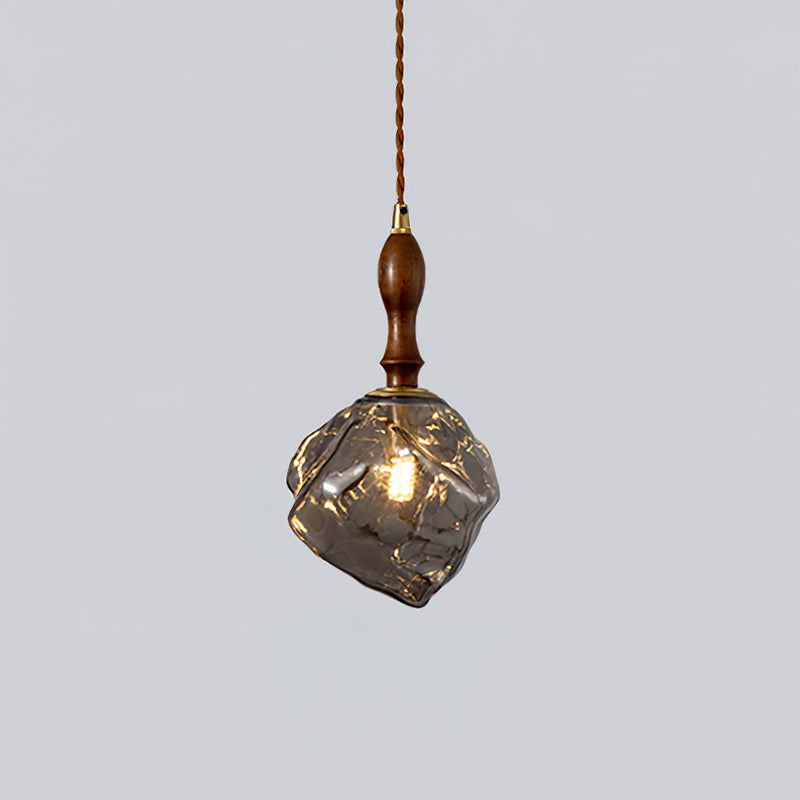 Pendant Lamp Walnut Wood Glass Cube Shade Sculptural Chic - Letslighting