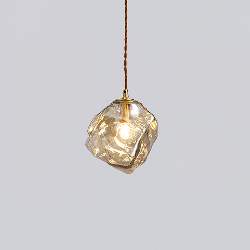 Pendant Lamp Walnut Wood Glass Cube Shade Sculptural Chic - Letslighting