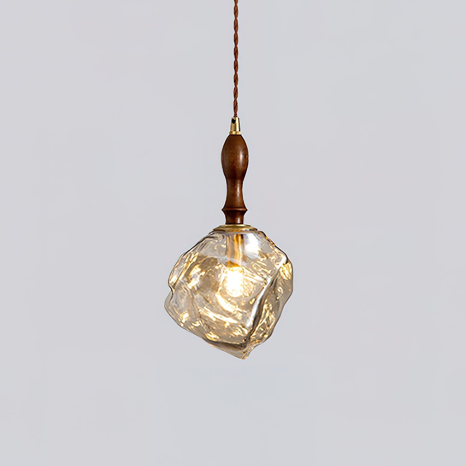 Pendant Lamp Walnut Wood Glass Cube Shade Sculptural Chic - Letslighting