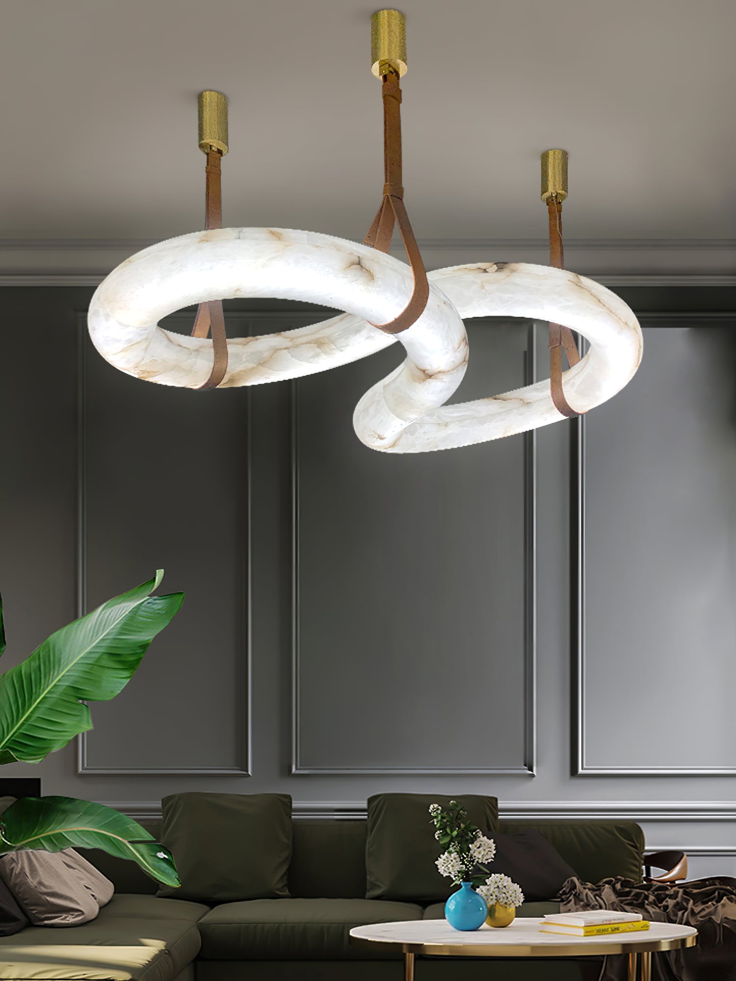 Althaen Postmodern Luxury Brown Alabaster Chandelier - Lamp Copper