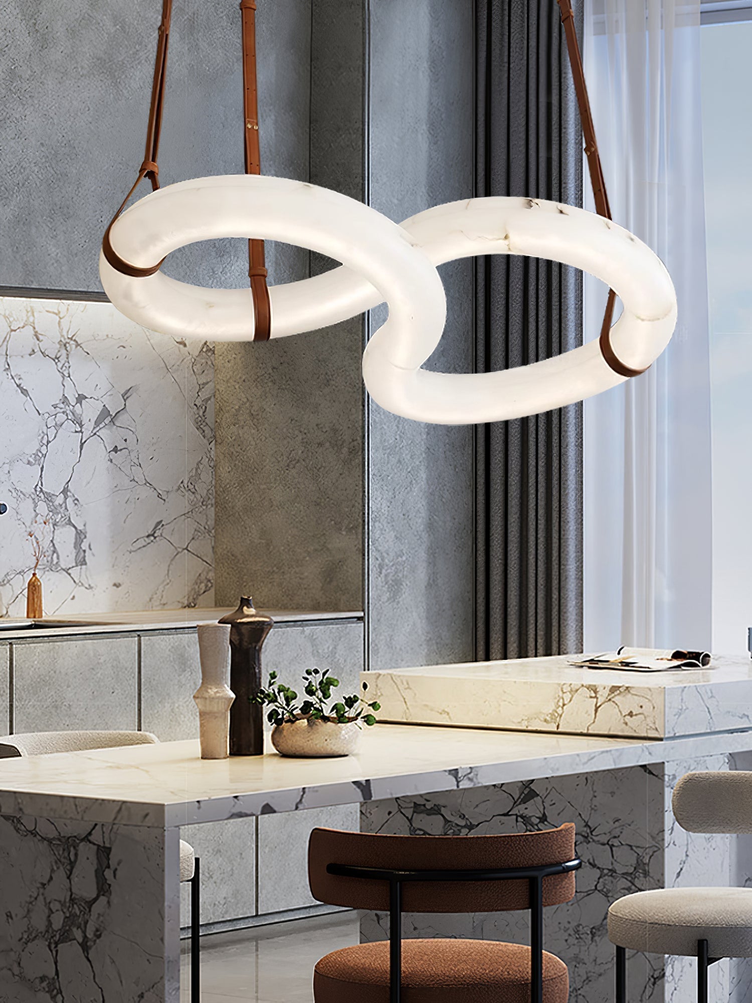 Althaen Postmodern Luxury Brown Alabaster Chandelier - Lamp Copper