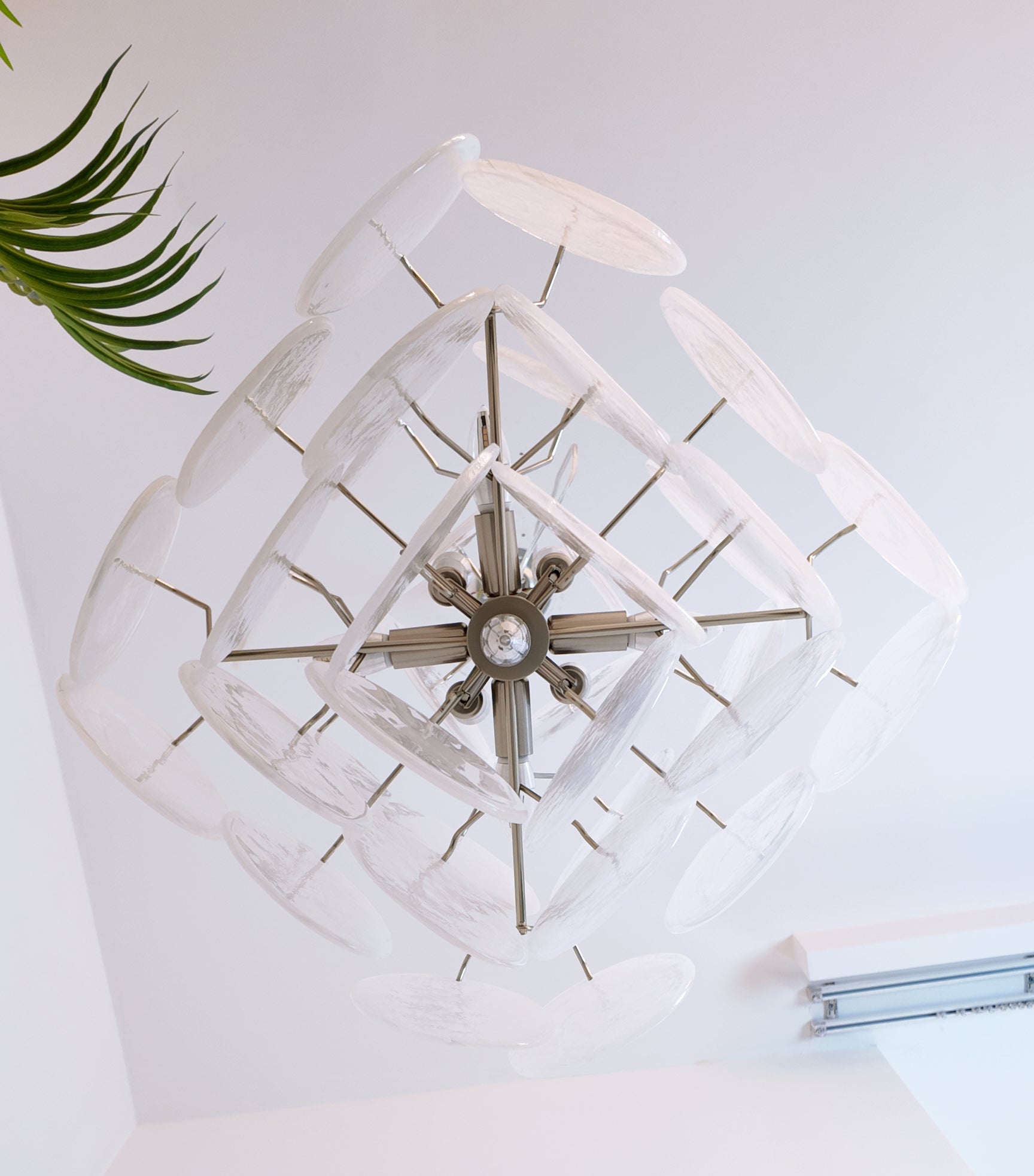 Aurora Chandelier White Murano Glass Disc Cluster - Letslighting