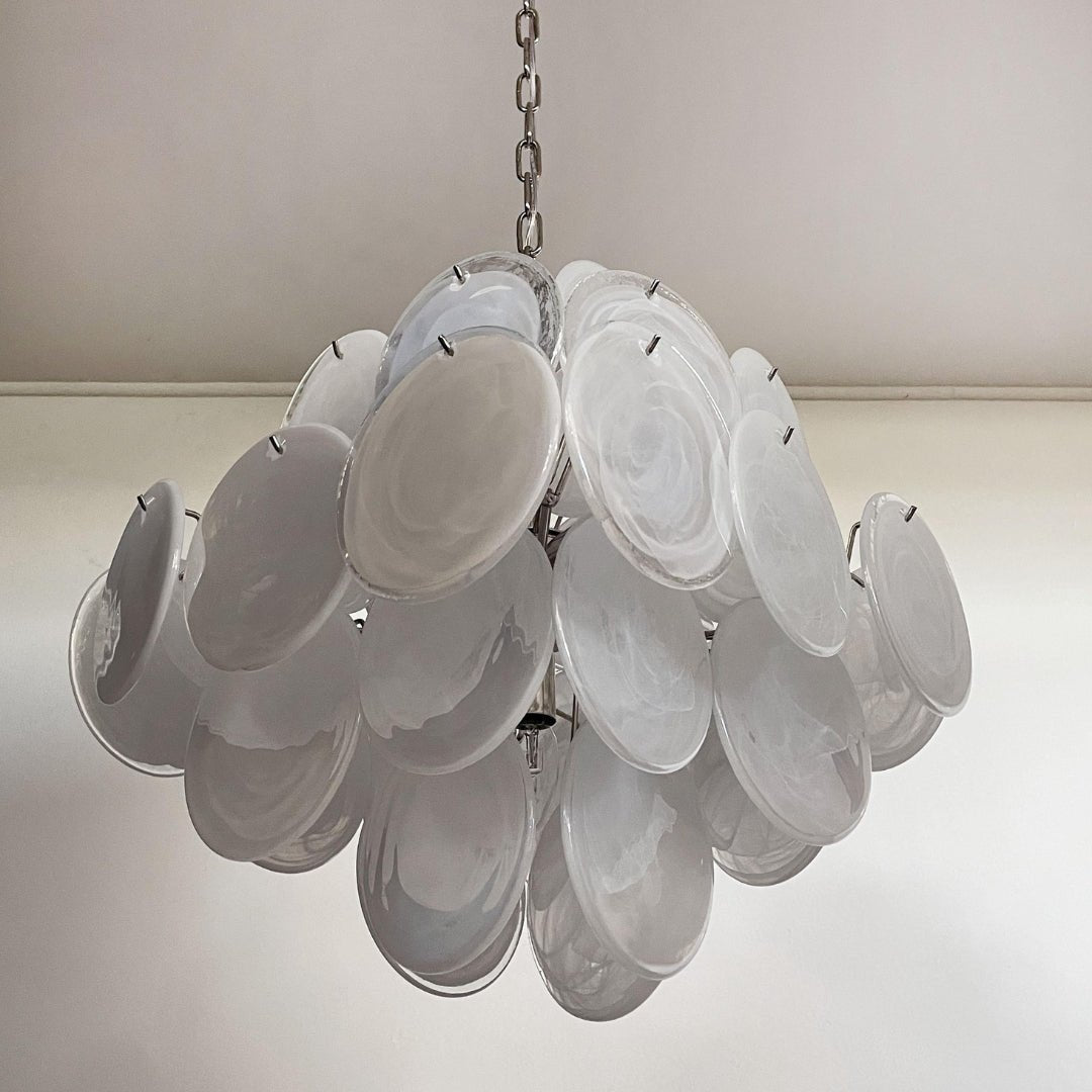 Aurora Chandelier White Murano Glass Disc Cluster - Letslighting