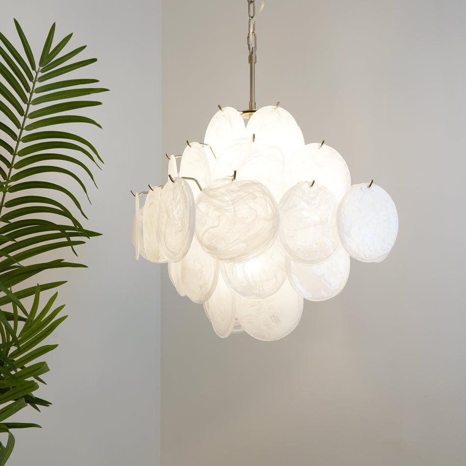 Aurora Chandelier White Murano Glass Disc Cluster - Letslighting