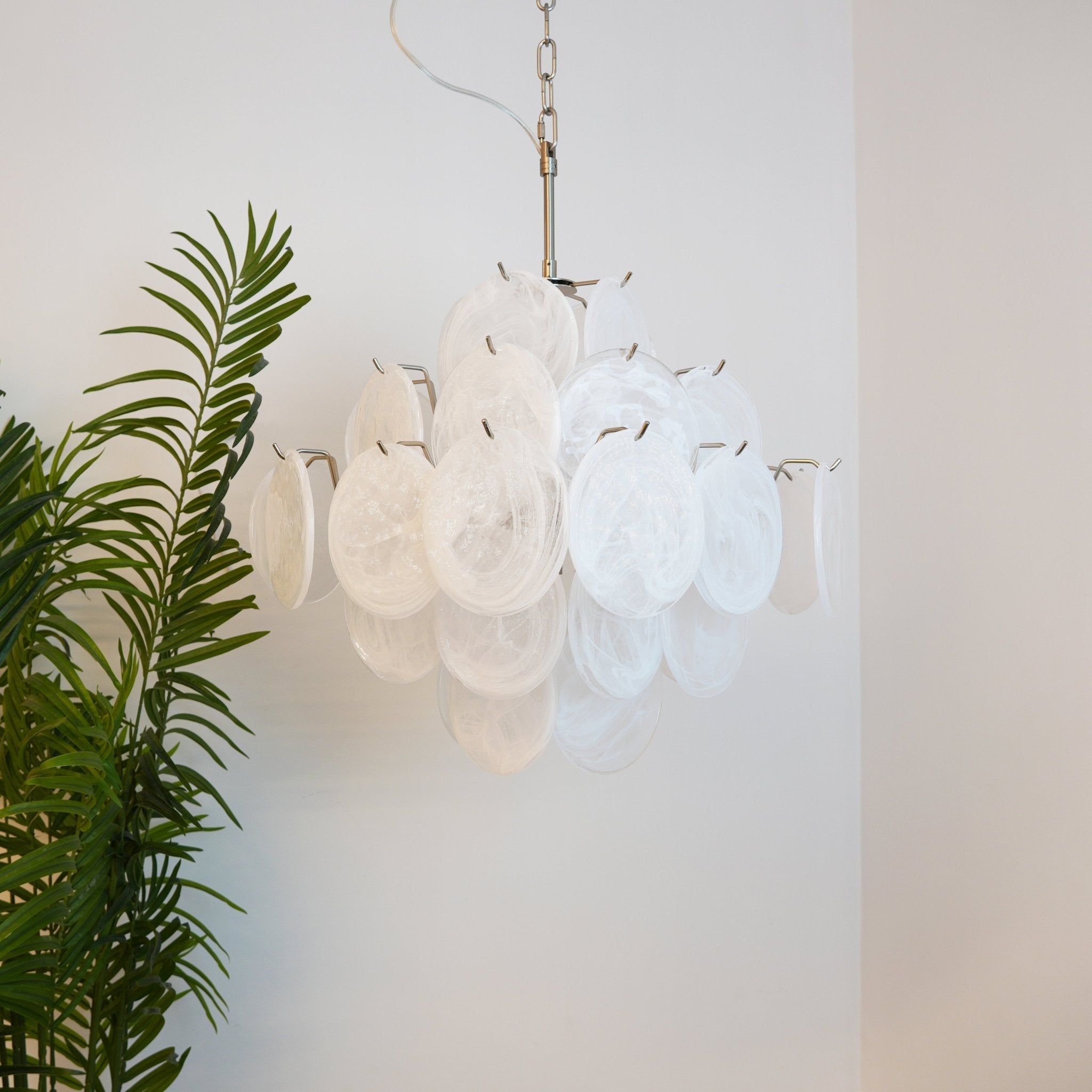 Aurora Chandelier White Murano Glass Disc Cluster - Letslighting