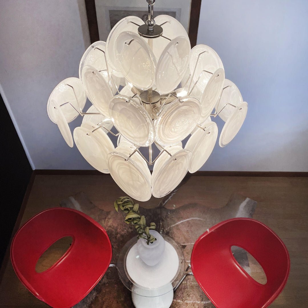 Aurora Chandelier White Murano Glass Disc Cluster - Letslighting