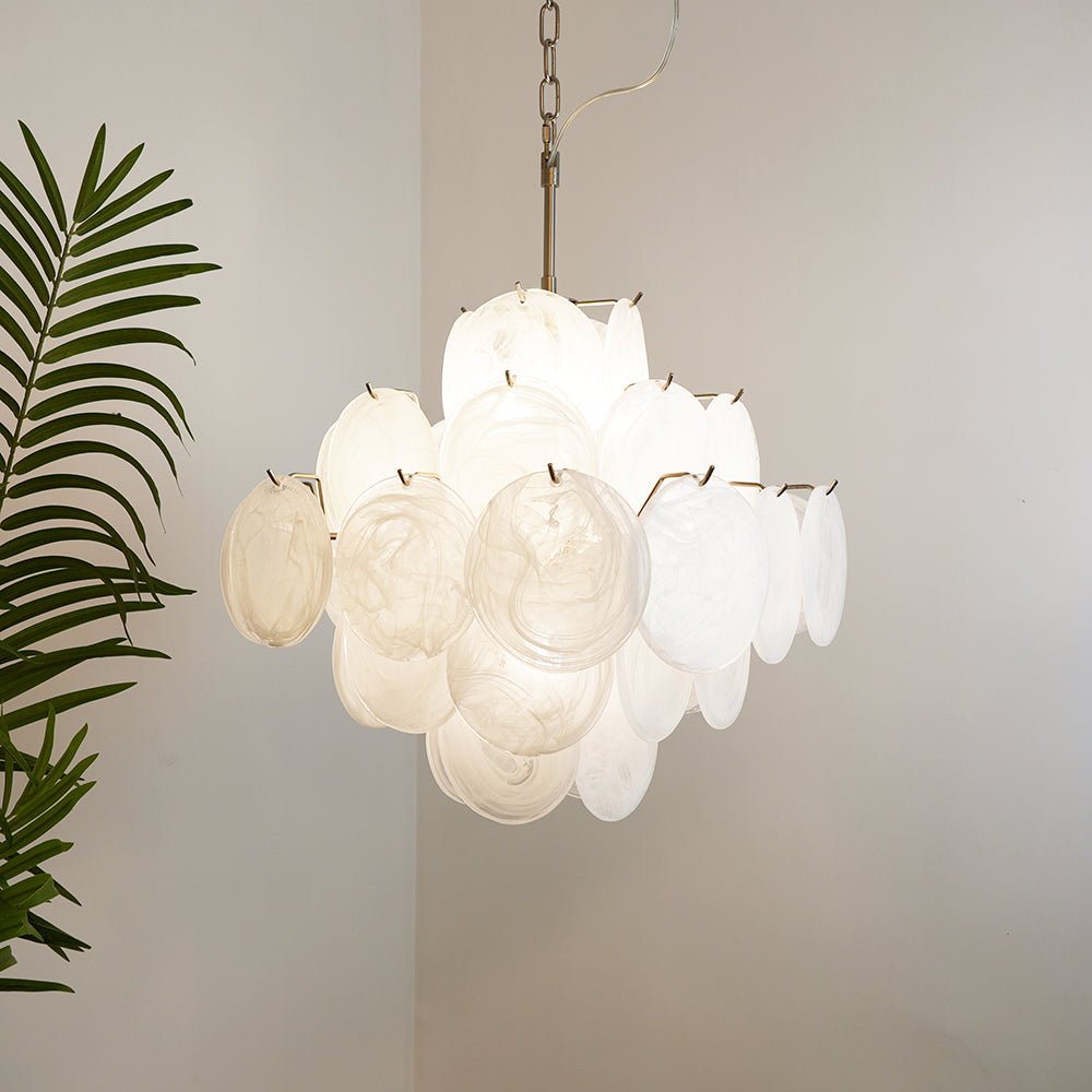 Aurora Chandelier White Murano Glass Disc Cluster - Letslighting