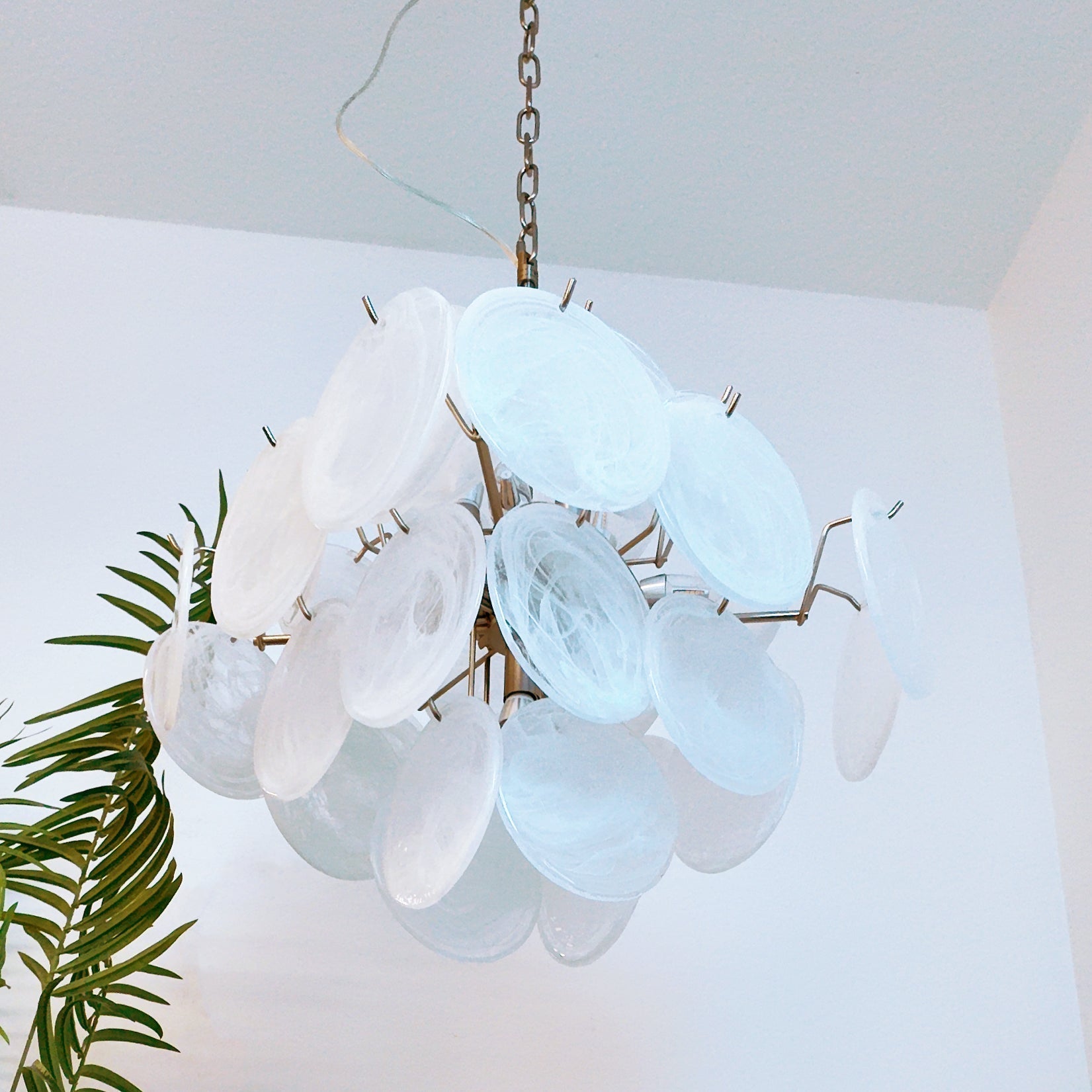 Aurora Chandelier White Murano Glass Disc Cluster - Letslighting