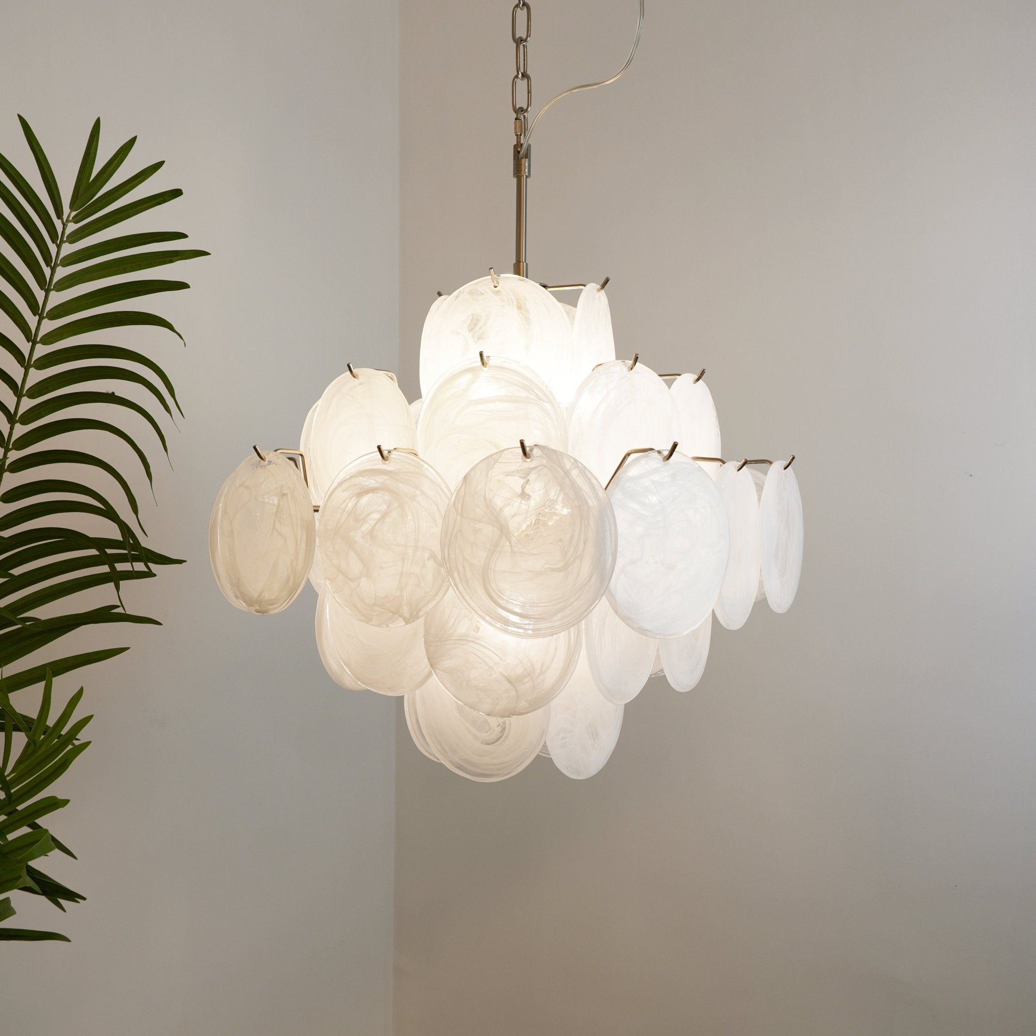 Aurora Chandelier White Murano Glass Disc Cluster - Letslighting
