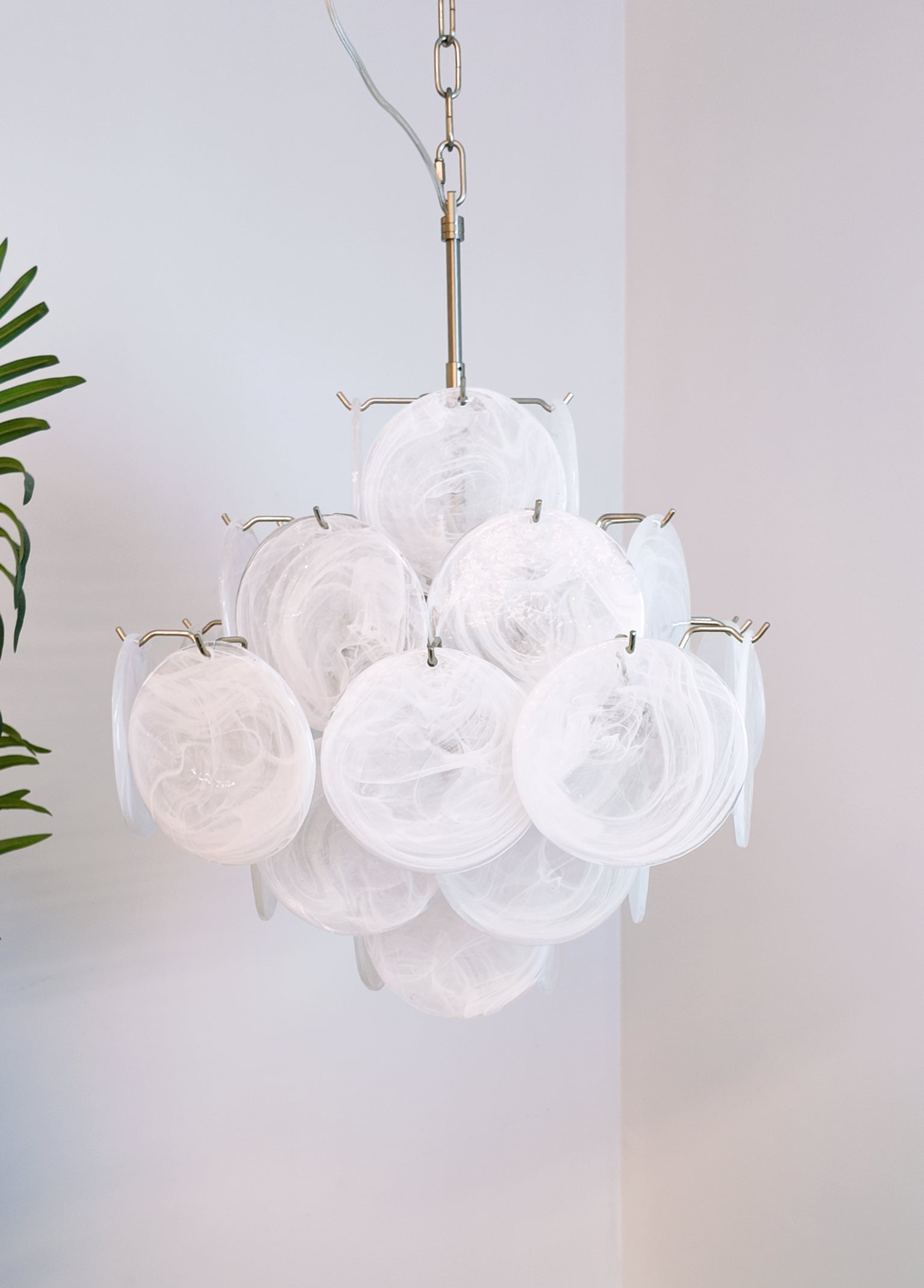 Aurora Chandelier White Murano Glass Disc Cluster - Letslighting