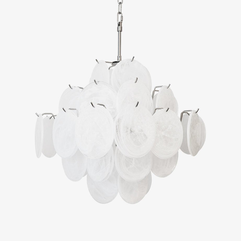 Aurora Chandelier White Murano Glass Disc Cluster - Letslighting