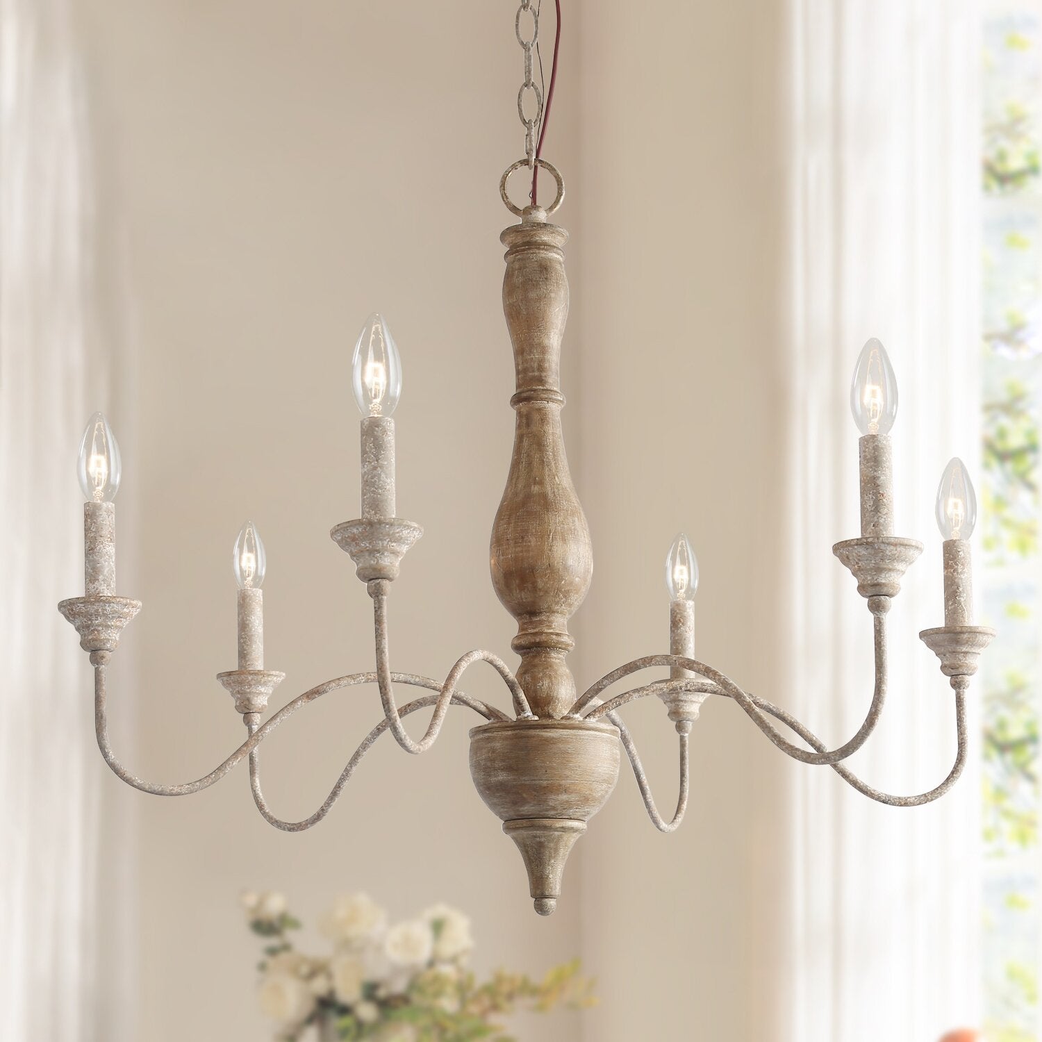 Eurloryra Vintage Candle Hand-carved Wood Chandelier - Lamp Copper