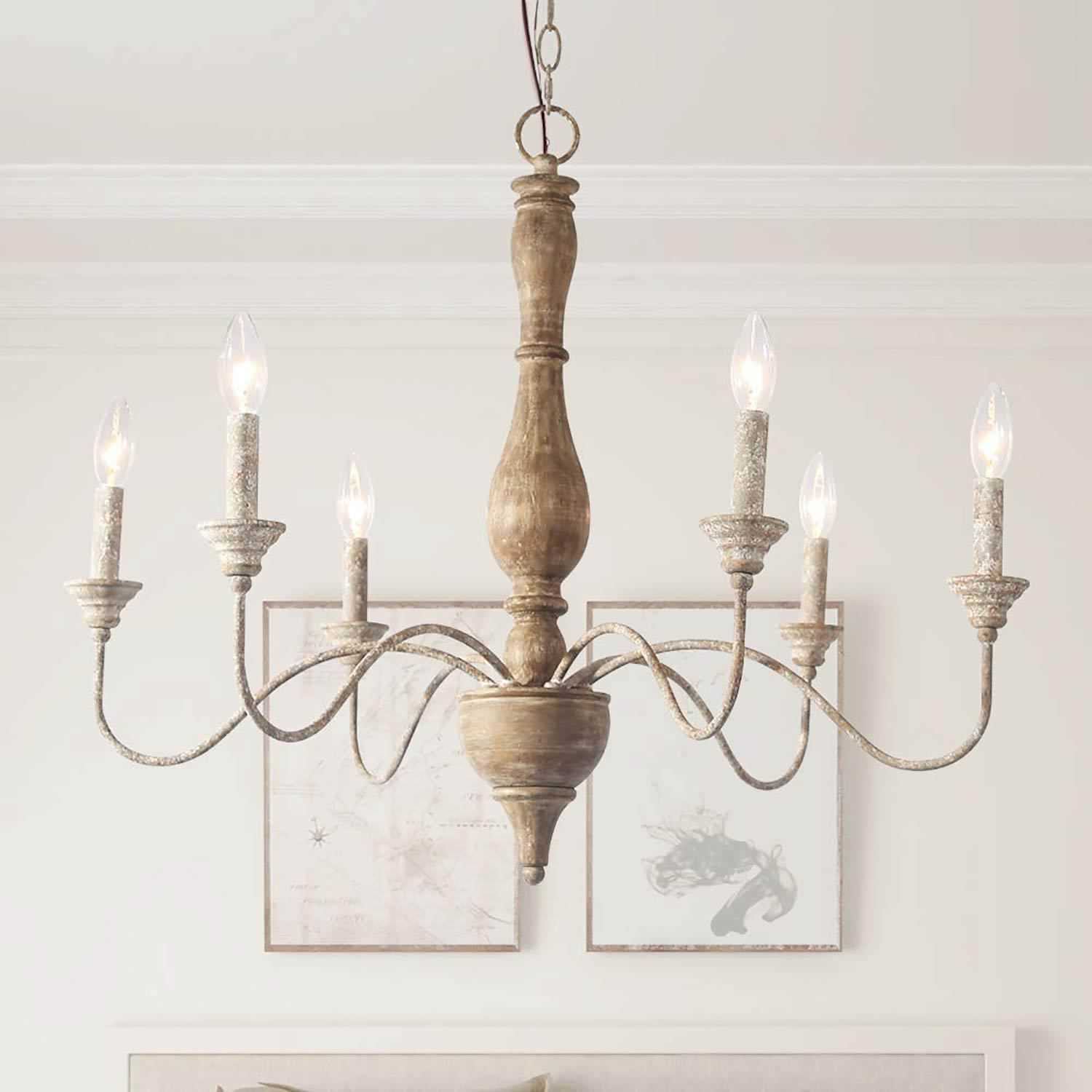 Eurloryra Vintage Candle Hand-carved Wood Chandelier - Lamp Copper