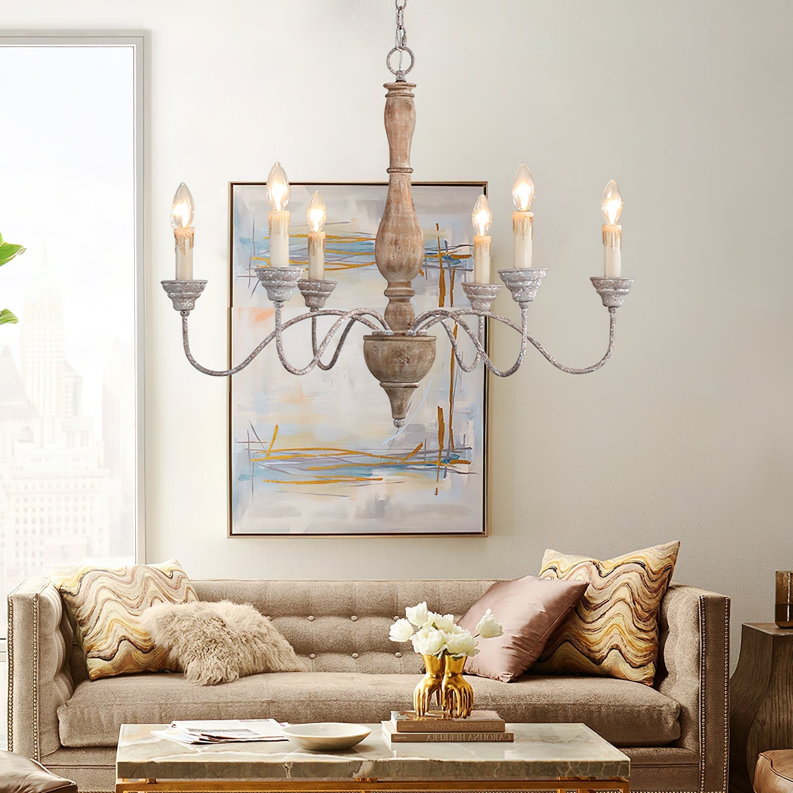 Eurloryra Vintage Candle Hand-carved Wood Chandelier - Lamp Copper