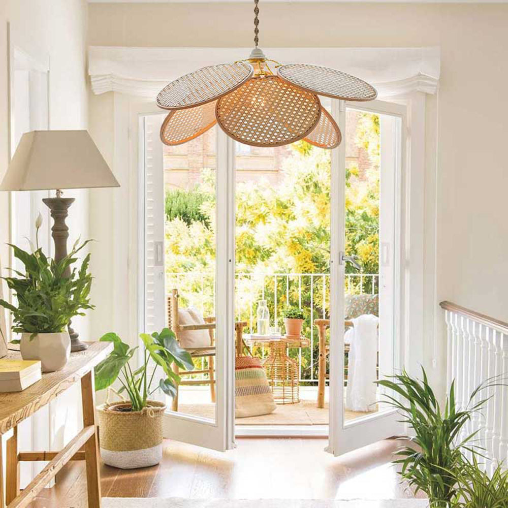 Ritta Suspension Petale Naturelle, Metal/Rotin, Bois, Chambre à Coucher - Neutralighting