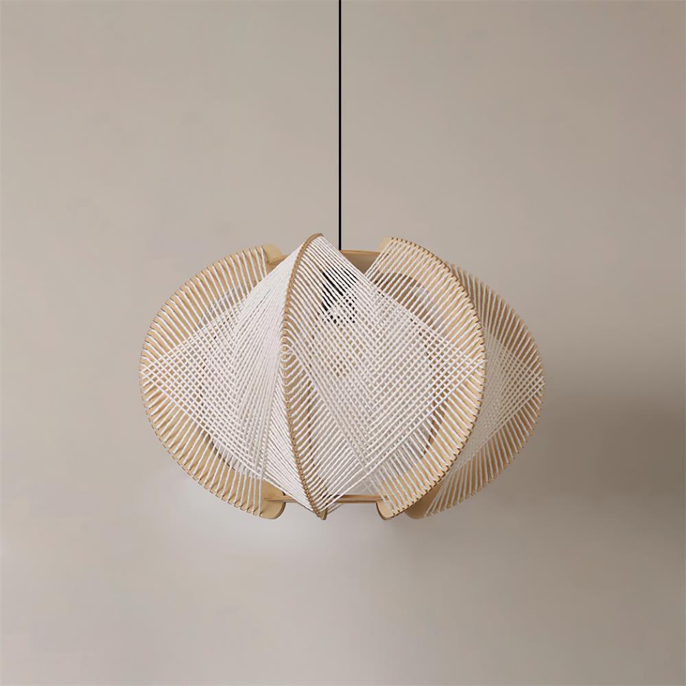 Novan Suspension avec abat-jour en tissu, structure en bois et détails en fil métallique - Neutralighting