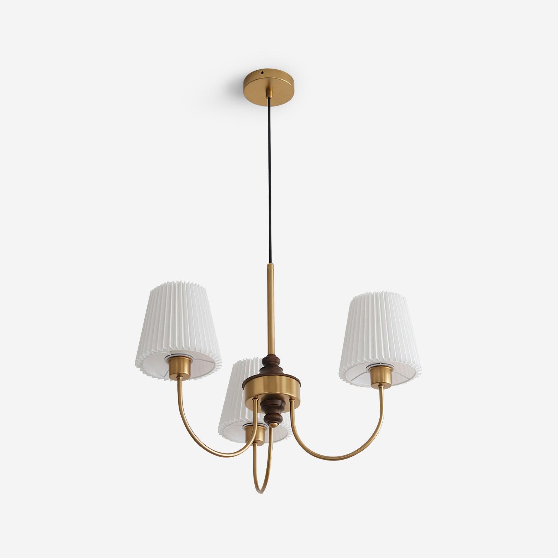 Jeremiah Chandelier Pleated Fabric Shades Brass Wood - Letslighting