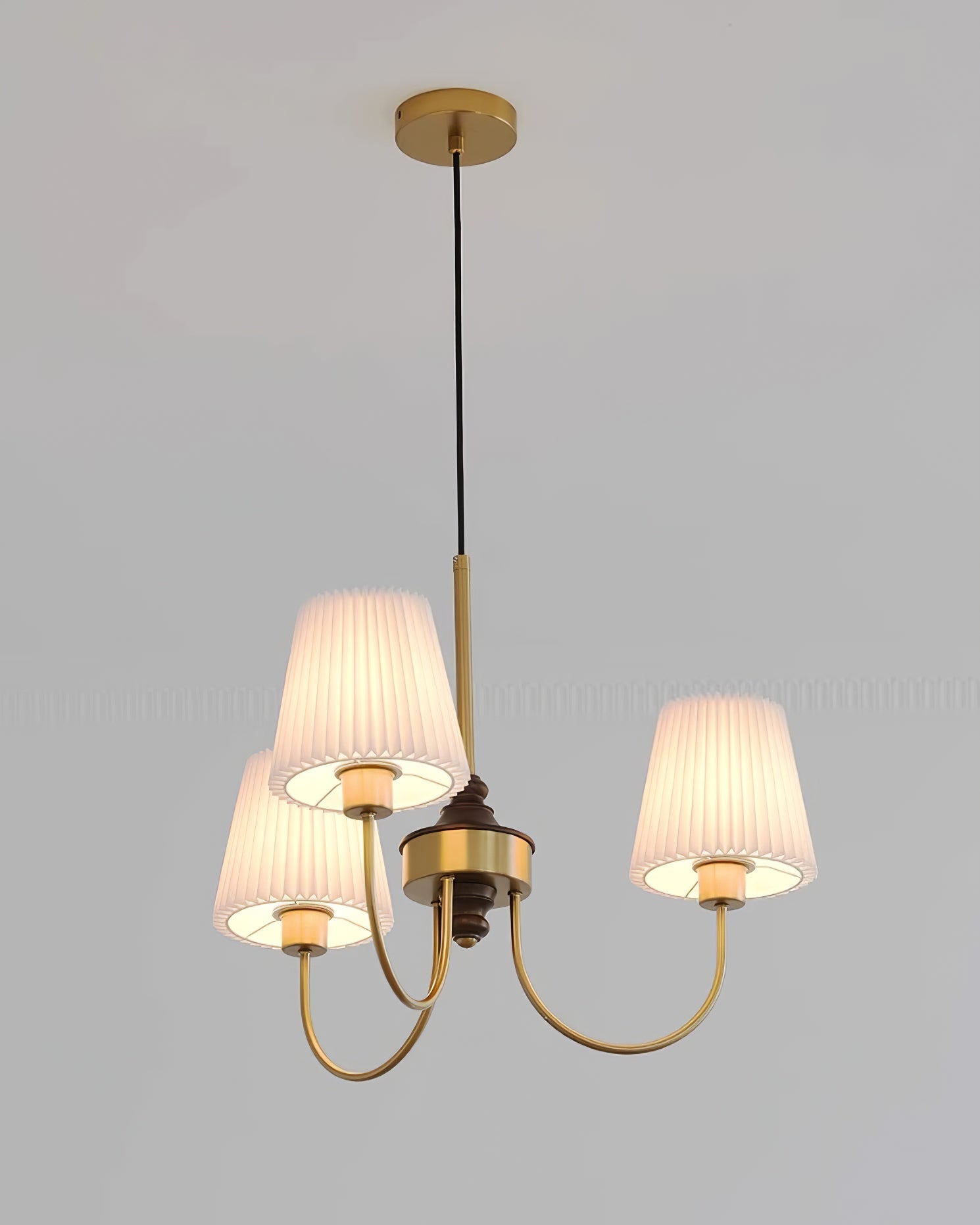 Jeremiah Chandelier Pleated Fabric Shades Brass Wood - Letslighting