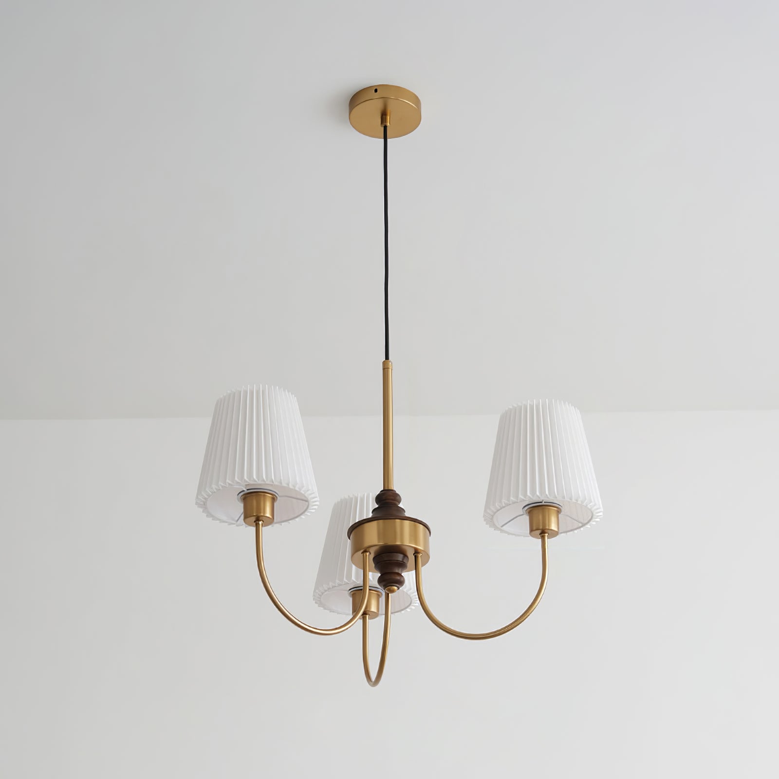 Jeremiah Chandelier Pleated Fabric Shades Brass Wood - Letslighting