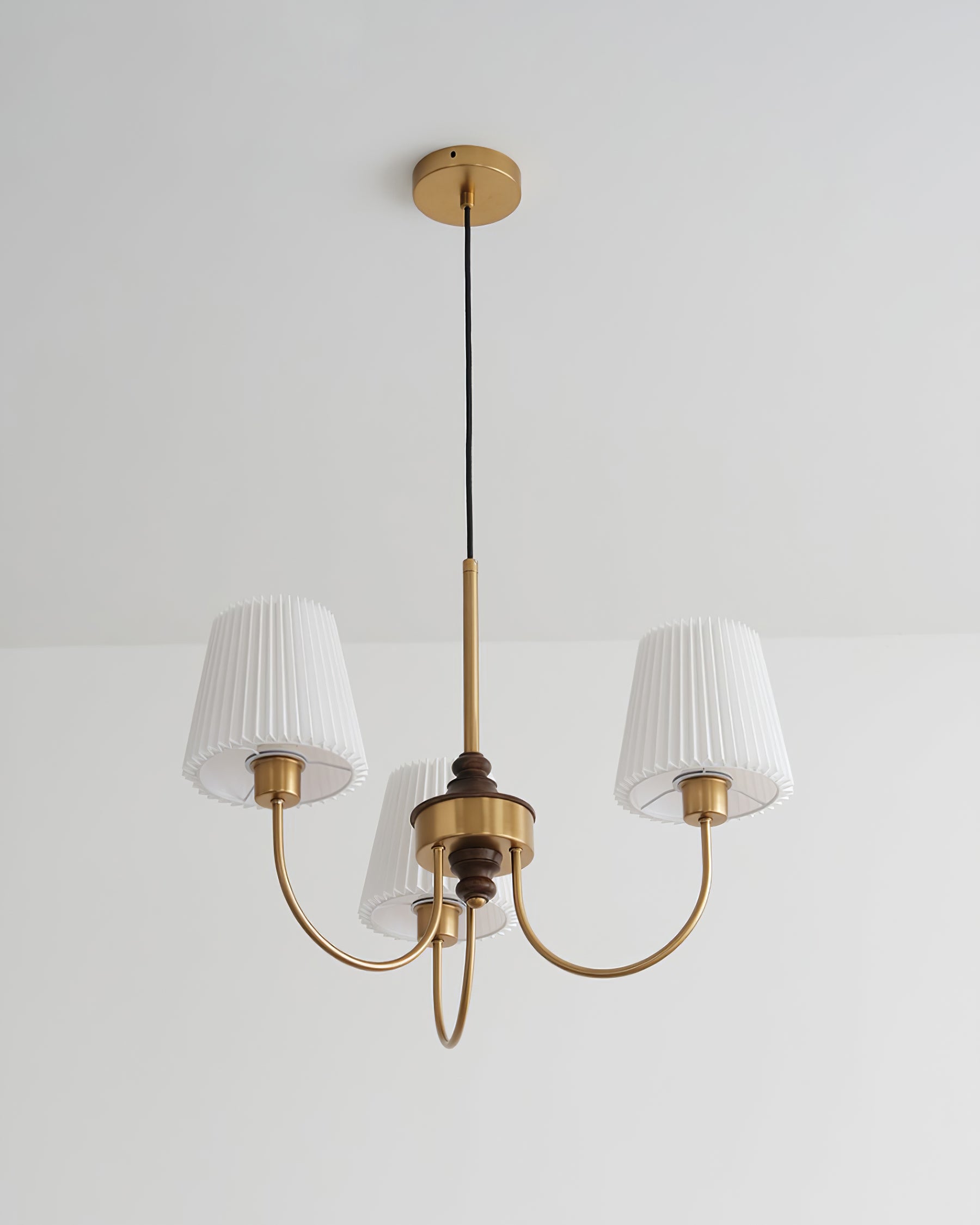 Jeremiah Chandelier Pleated Fabric Shades Brass Wood - Letslighting