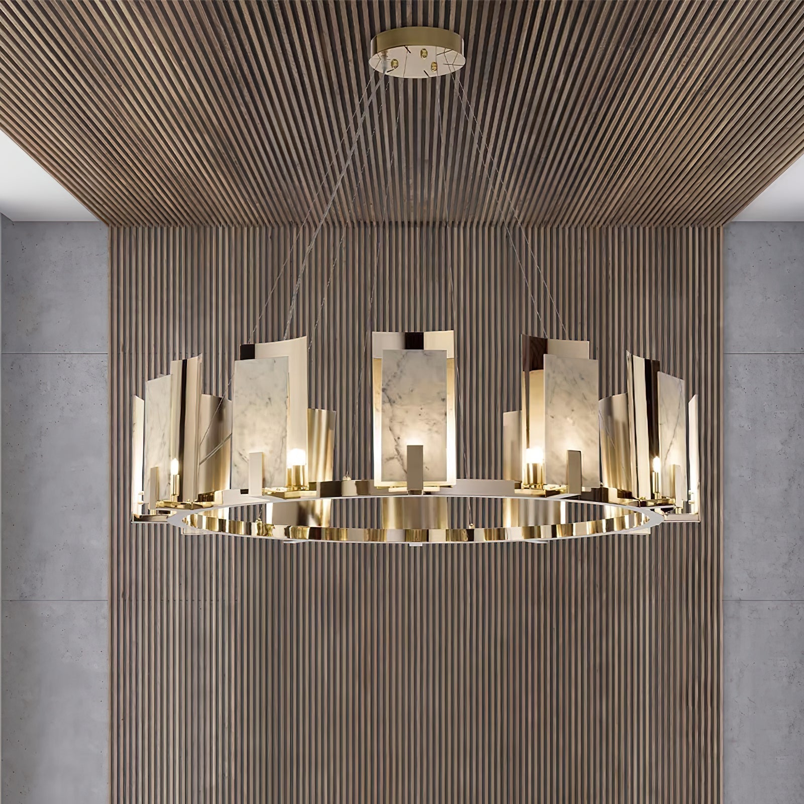 Nyraeila Postmodern Luxury Metal Alabaster Round Chandelier - Lamp Copper