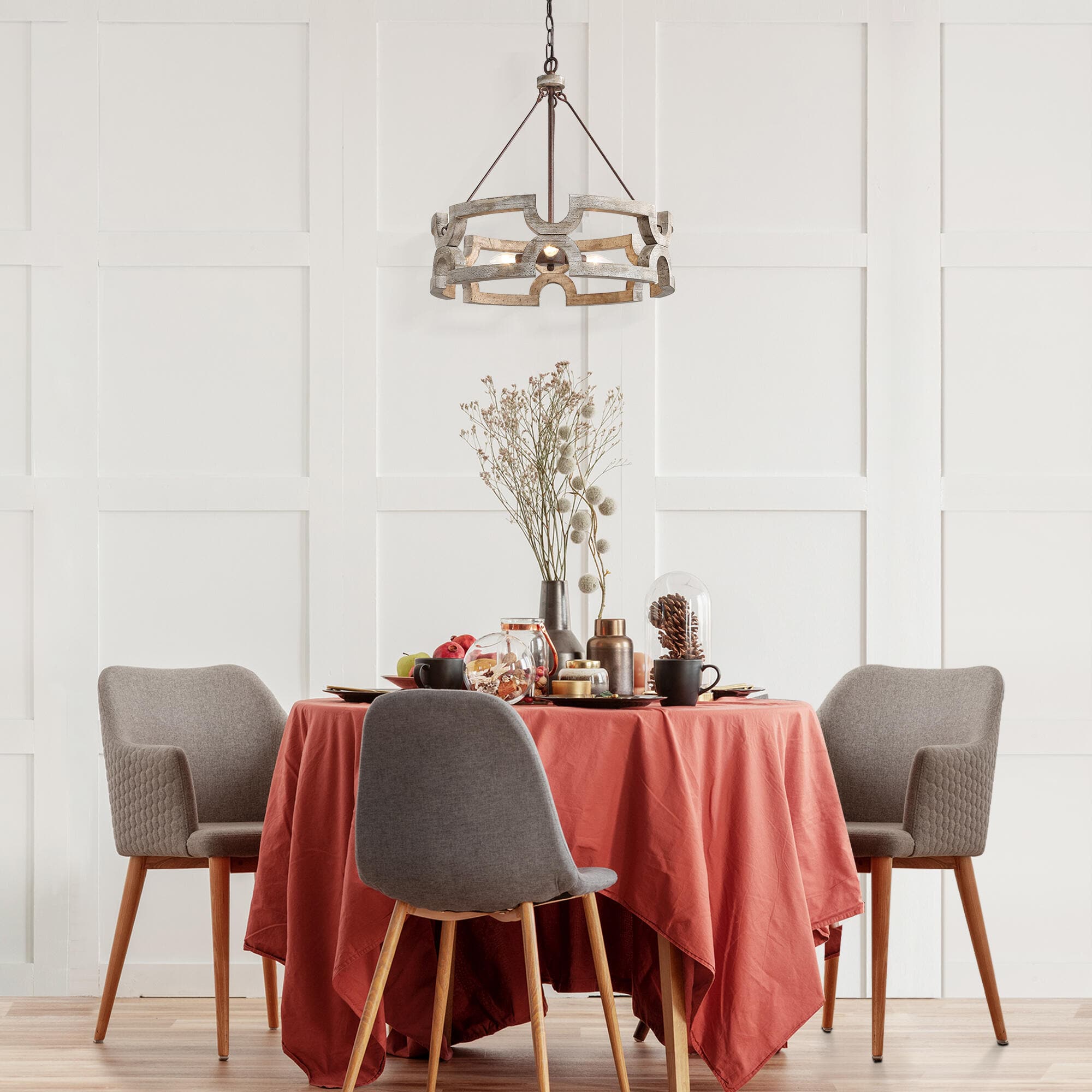 Evelan Individual Creativity Hand-carved Wood Chandelier - Lamp Copper