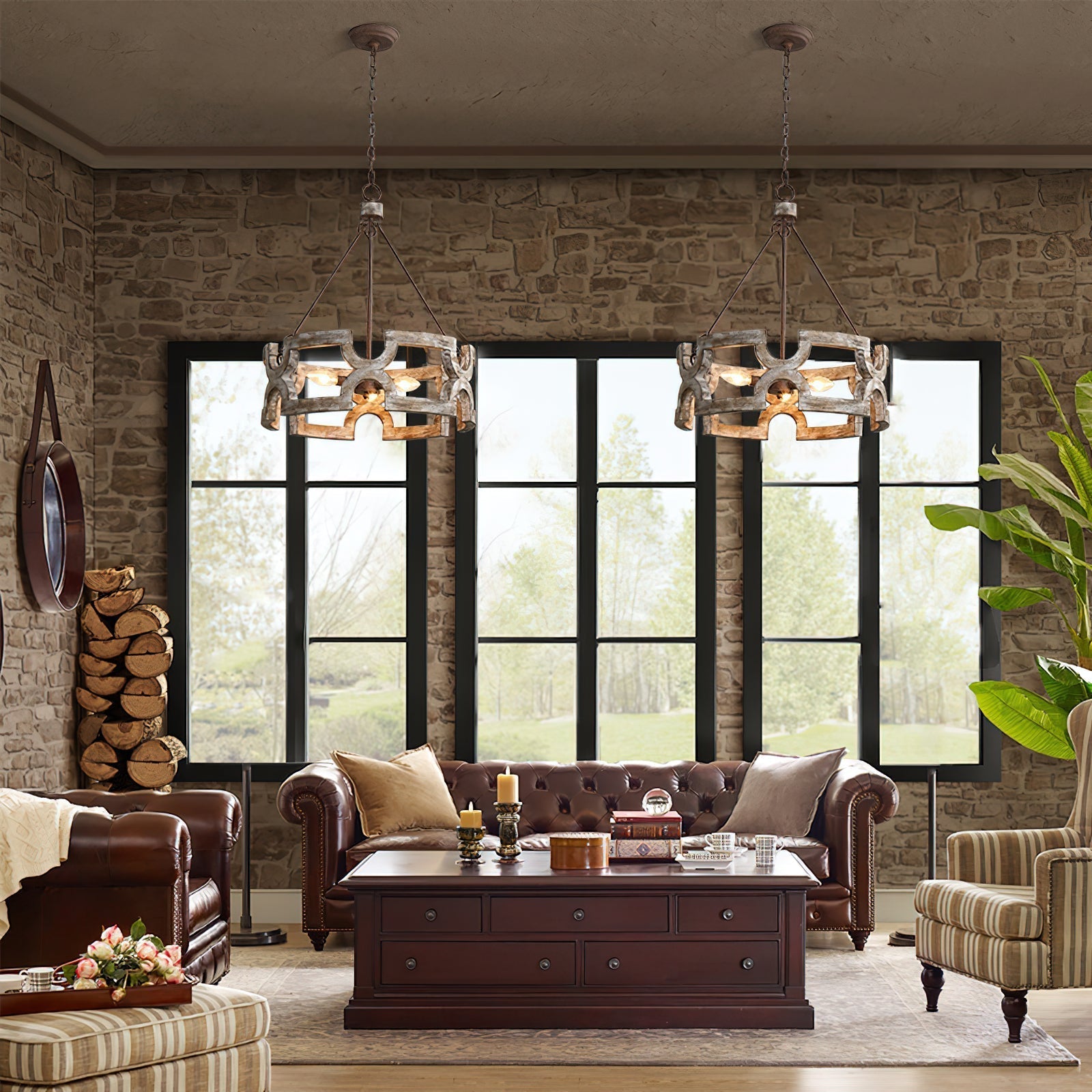 Evelan Individual Creativity Hand-carved Wood Chandelier - Lamp Copper