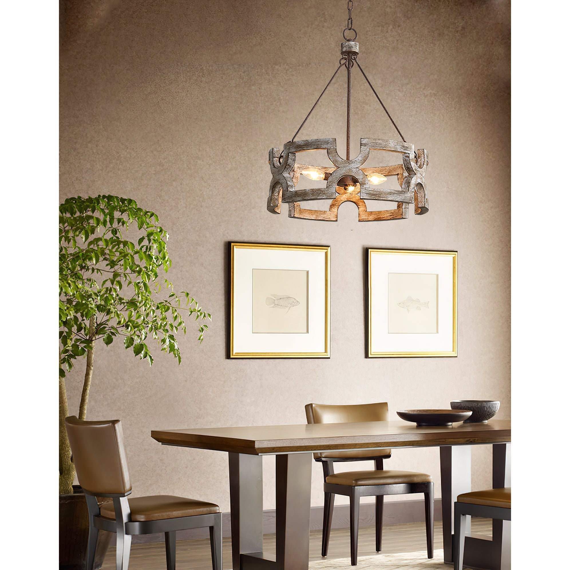 Evelan Individual Creativity Hand-carved Wood Chandelier - Lamp Copper