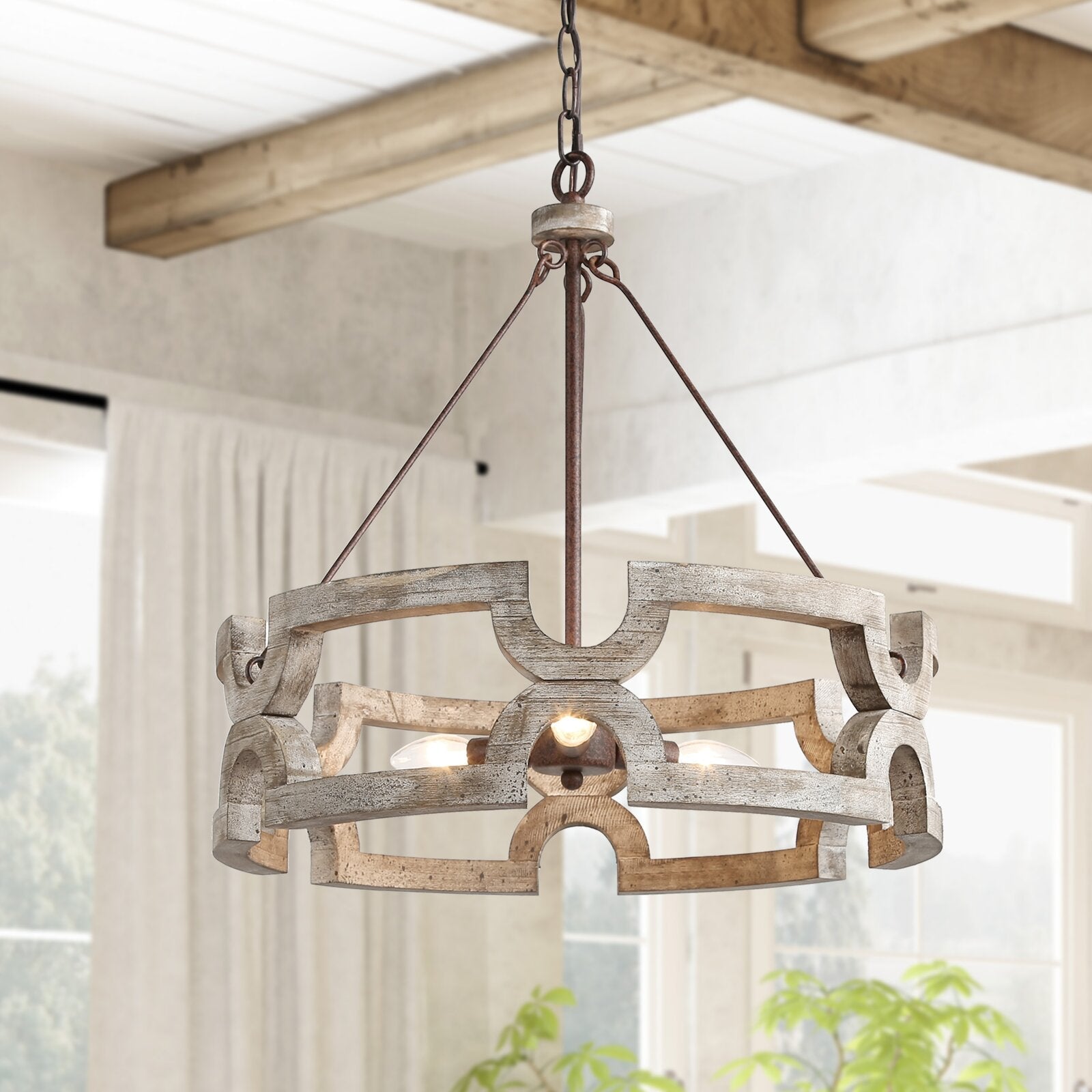 Evelan Individual Creativity Hand-carved Wood Chandelier - Lamp Copper