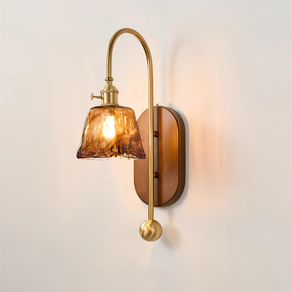 Vireoce Applique murale et globe en verre lisse avec plaque arrière en bois - Neutralighting