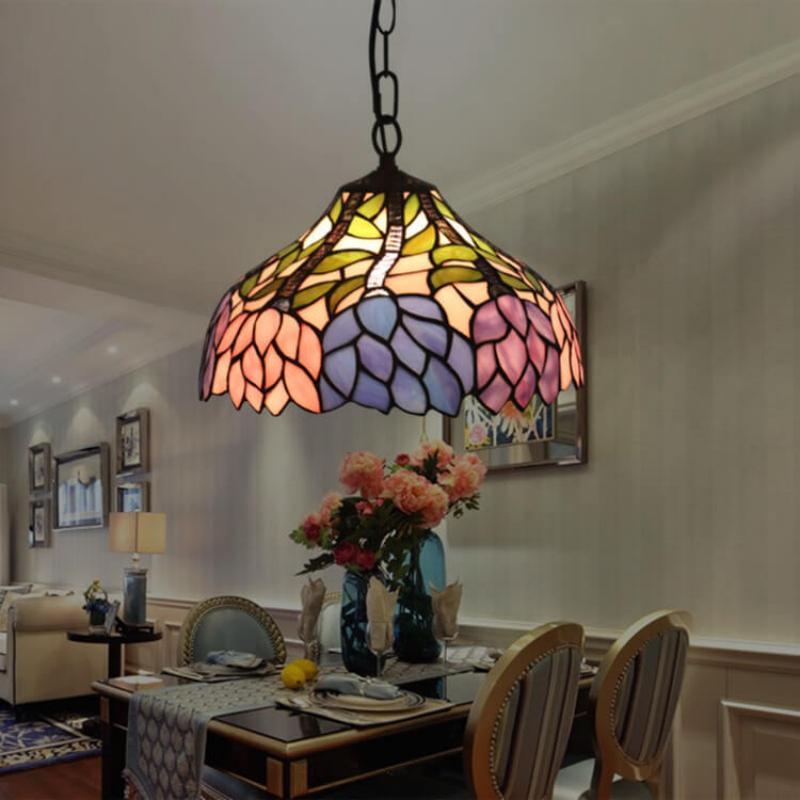 Tiffany Vintage Suspension Fleur Tachée Verre Chambre À Coucher - Neutralighting
