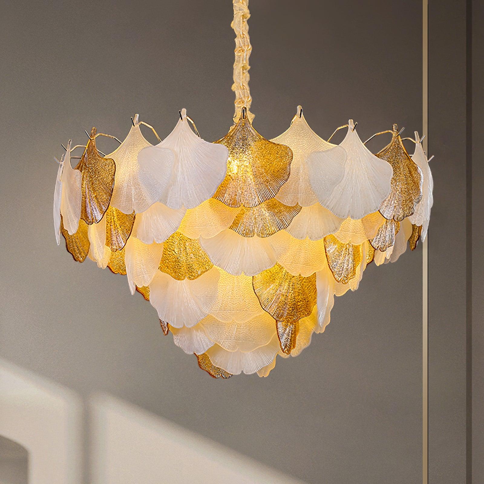 Fionel Lustre Feuilles en Verre Ambre et Blanc - Neutralighting