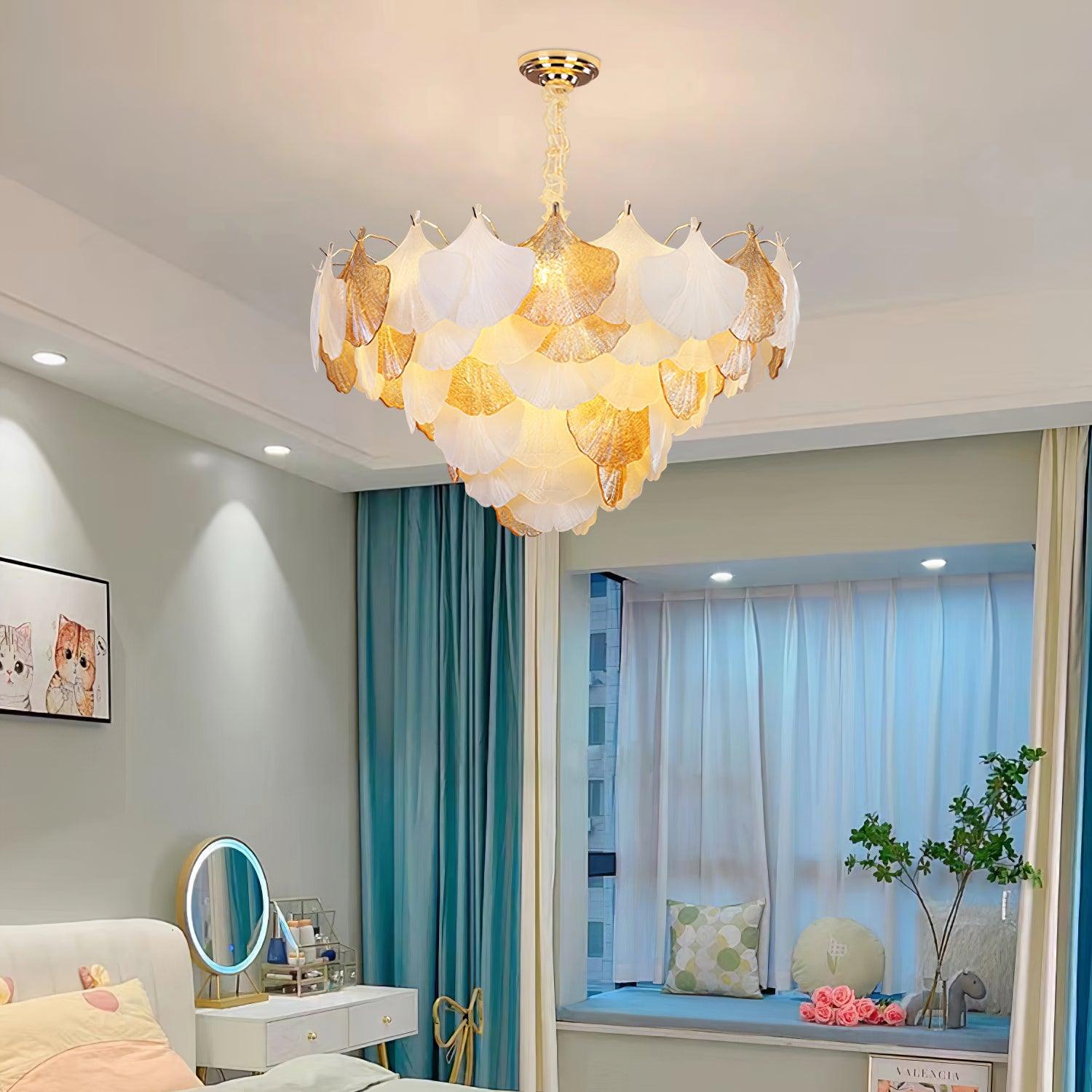 Fionel Lustre Feuilles en Verre Ambre et Blanc - Neutralighting