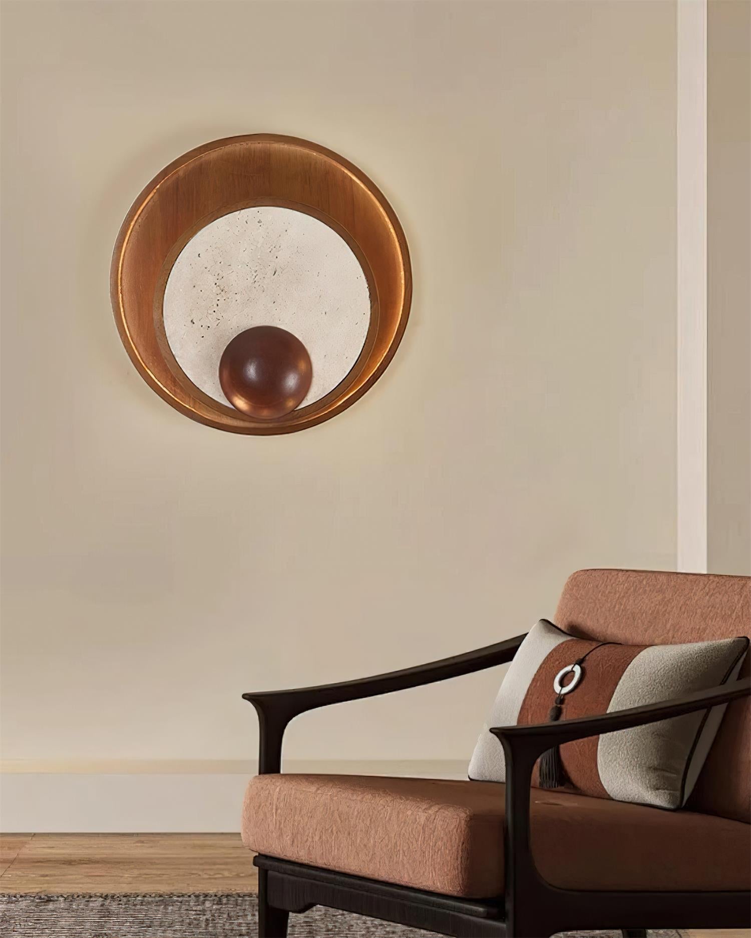 Ritta Applique Murale Travertin Cadre Circulaire en Bois - Neutralighting