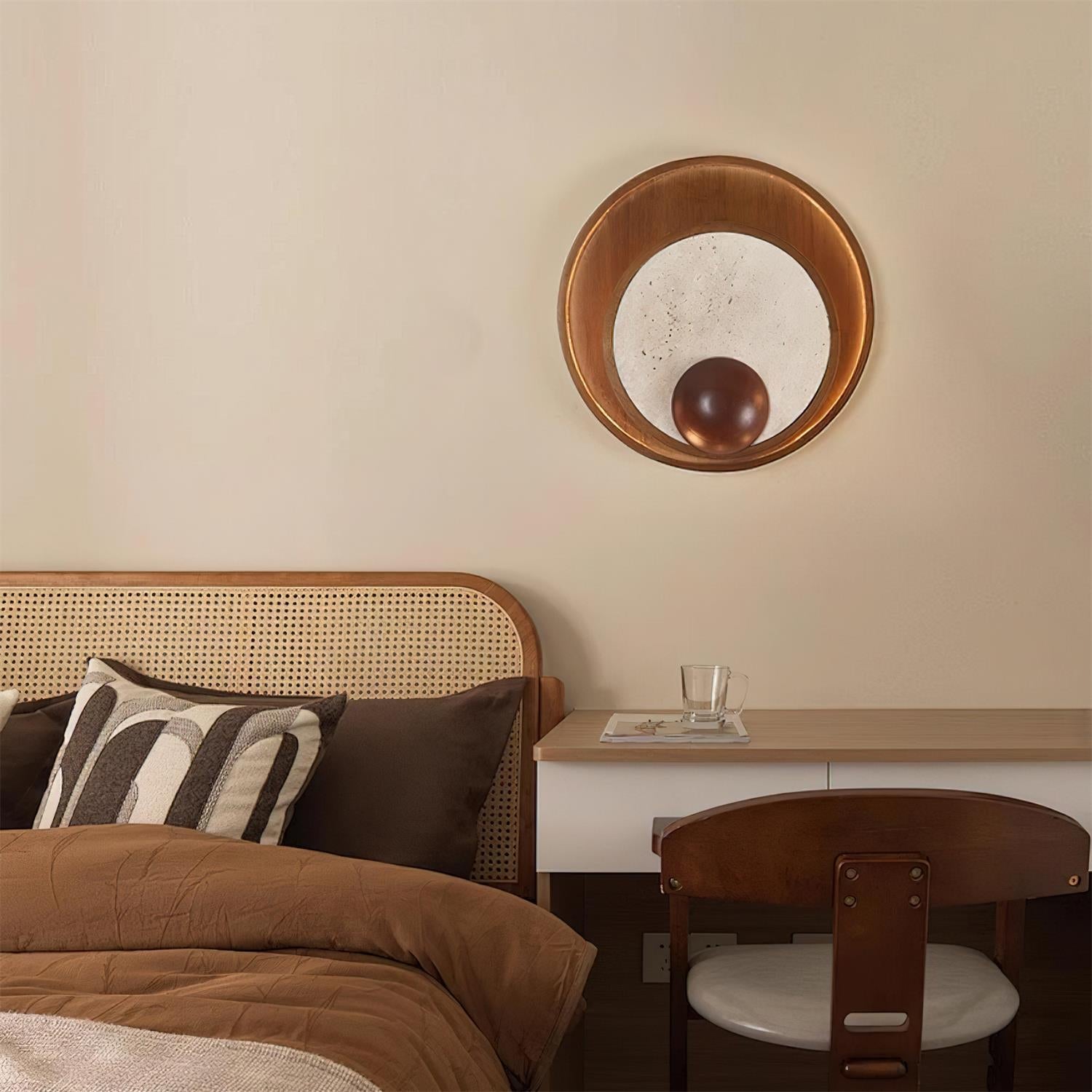 Ritta Applique Murale Travertin Cadre Circulaire en Bois - Neutralighting