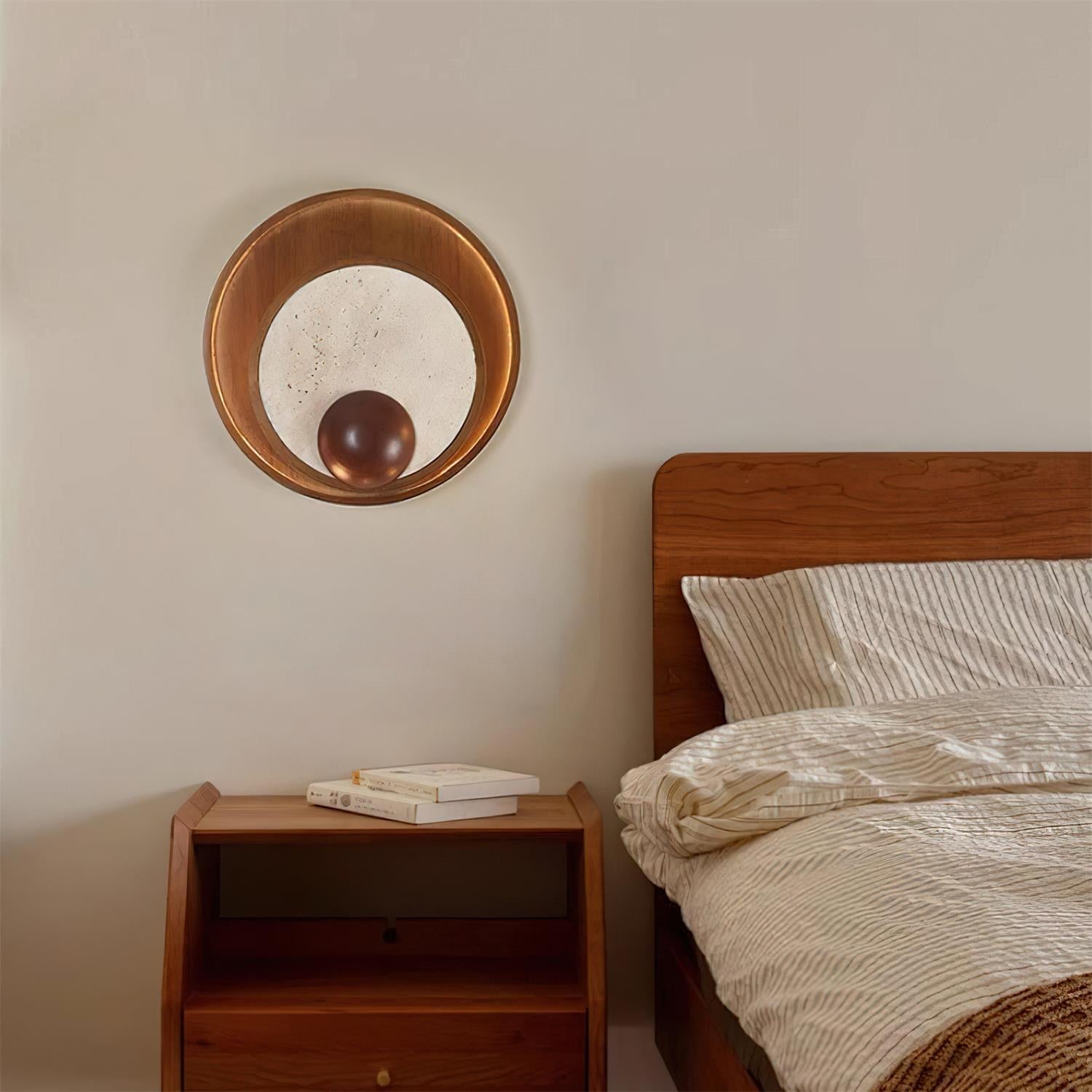 Ritta Applique Murale Travertin Cadre Circulaire en Bois - Neutralighting