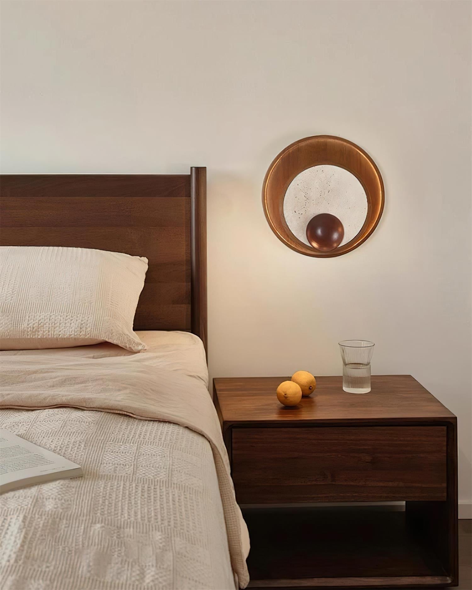 Ritta Applique Murale Travertin Cadre Circulaire en Bois - Neutralighting