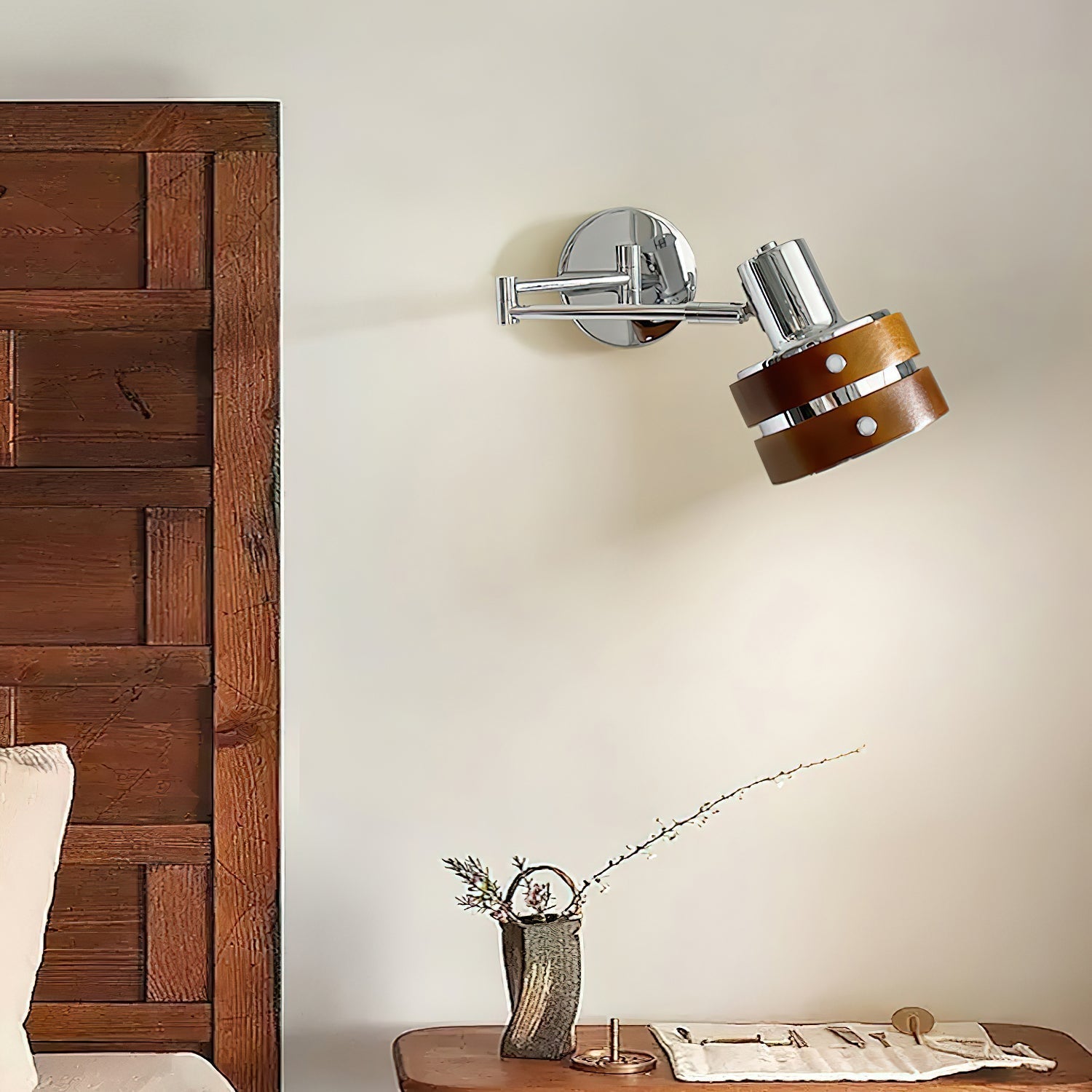 Wall Lamp & Wood Barrel Shade Adjustable Mid-Century - Letslighting