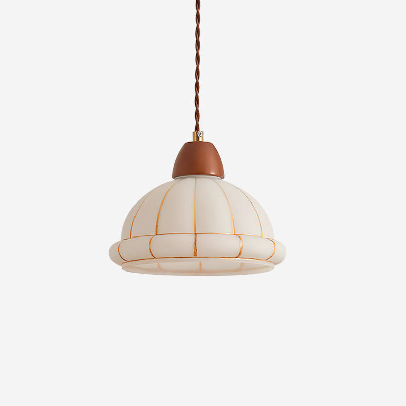 Pendant Lamp Glass Dome Shade Walnut Wood Accent Minimalist - Letslighting