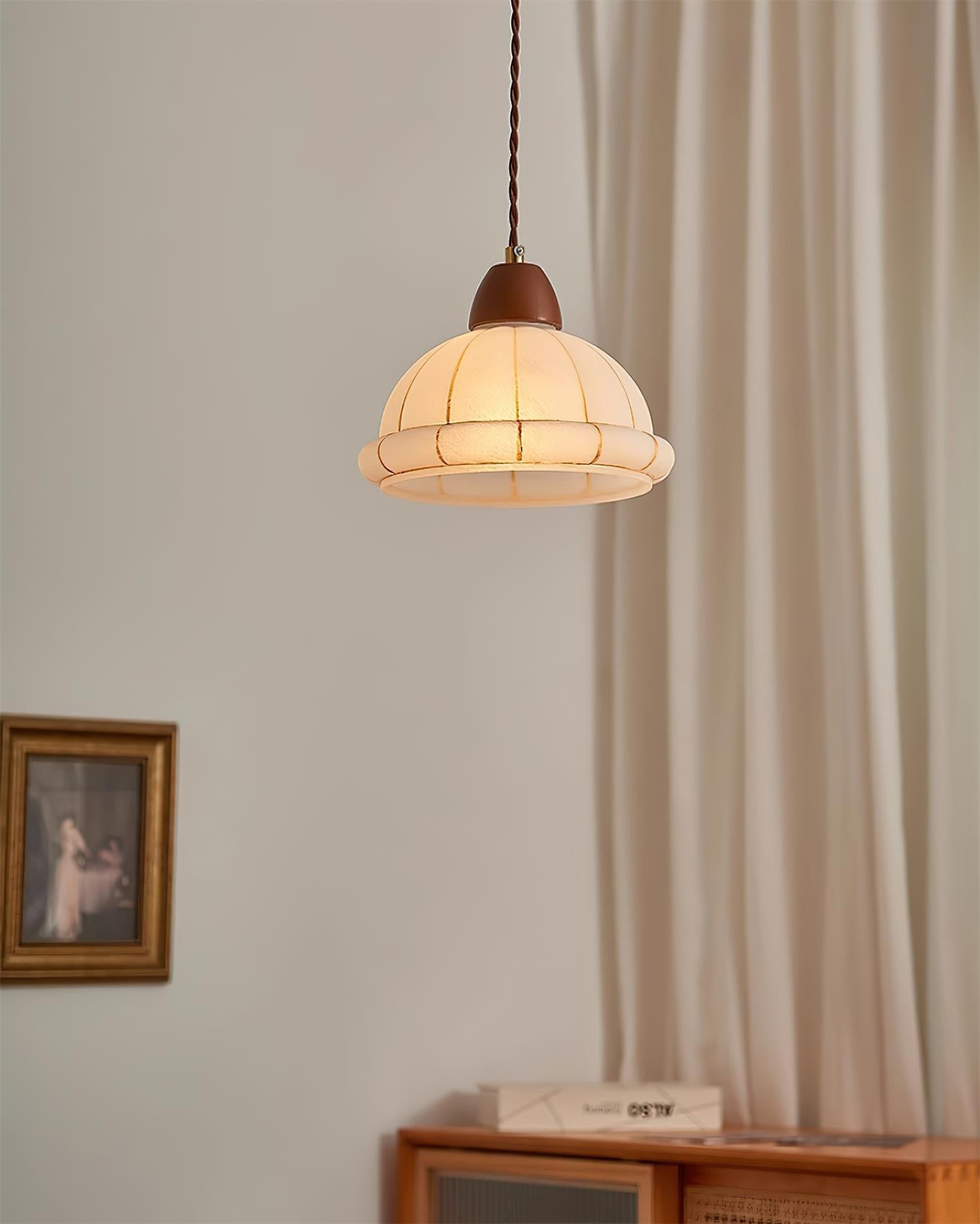 Pendant Lamp Glass Dome Shade Walnut Wood Accent Minimalist - Letslighting