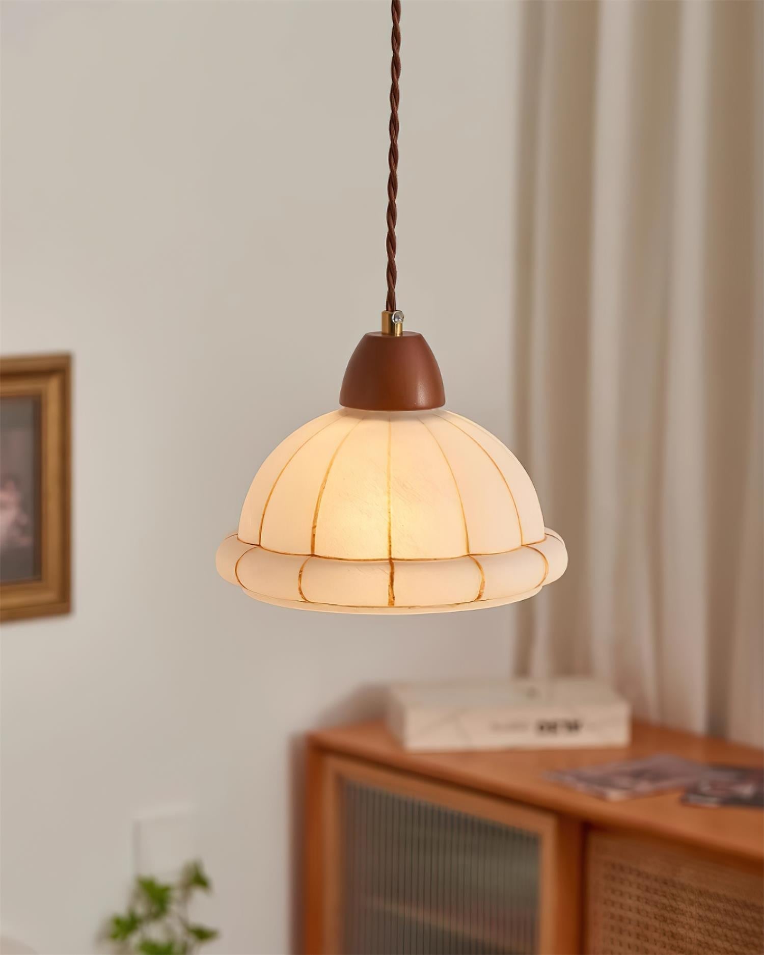 Pendant Lamp Glass Dome Shade Walnut Wood Accent Minimalist - Letslighting