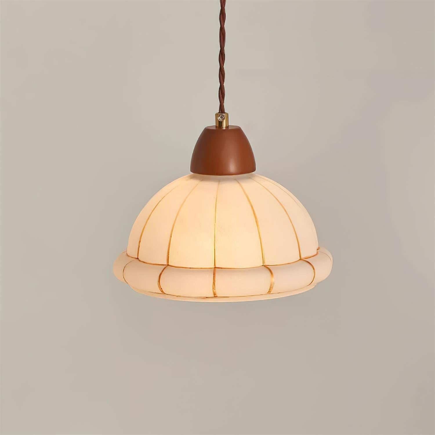 Pendant Lamp Glass Dome Shade Walnut Wood Accent Minimalist - Letslighting
