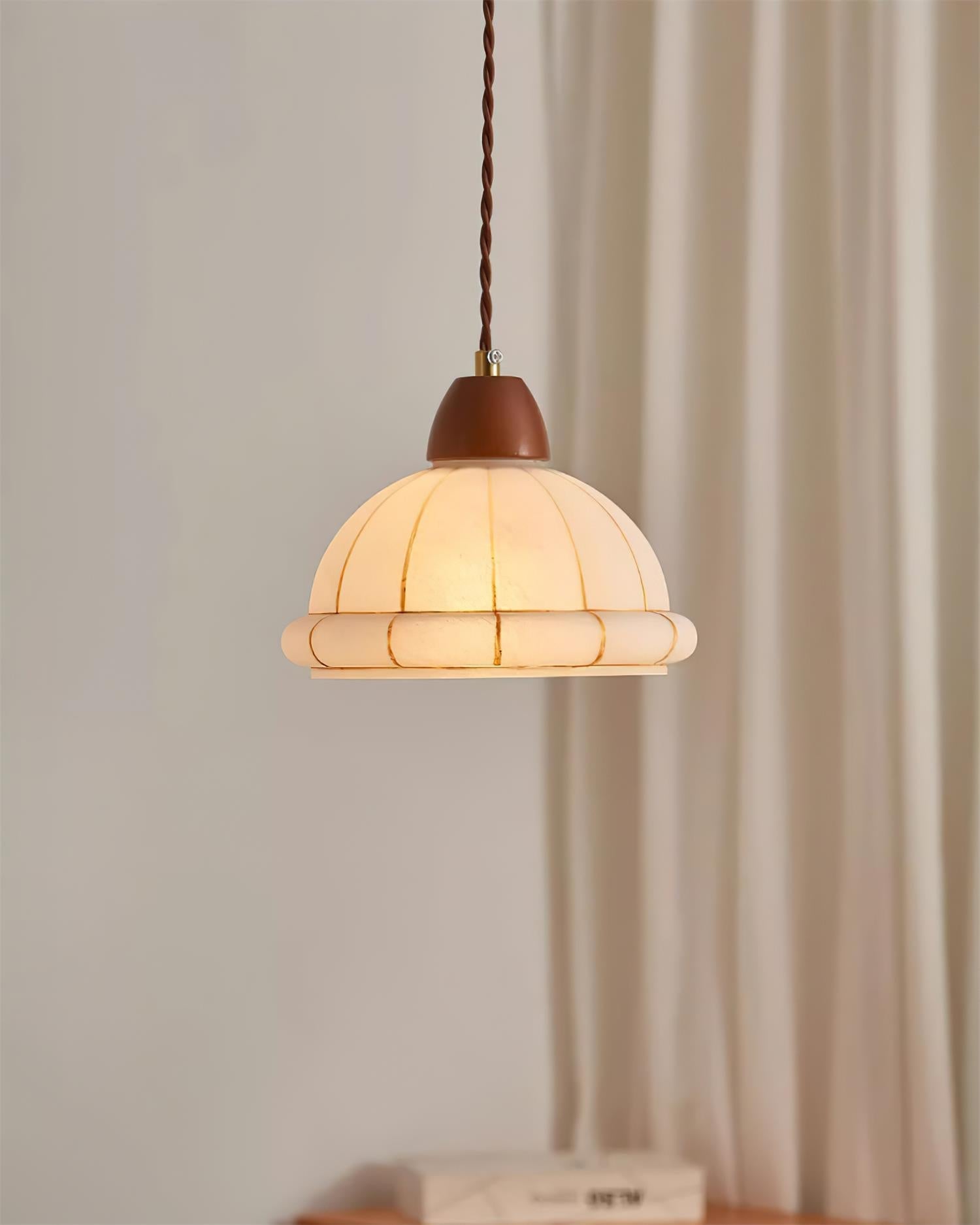 Pendant Lamp Glass Dome Shade Walnut Wood Accent Minimalist - Letslighting