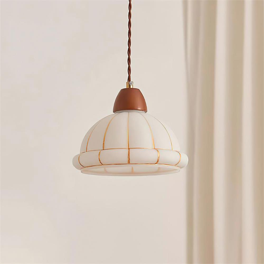 Pendant Lamp Glass Dome Shade Walnut Wood Accent Minimalist - Letslighting